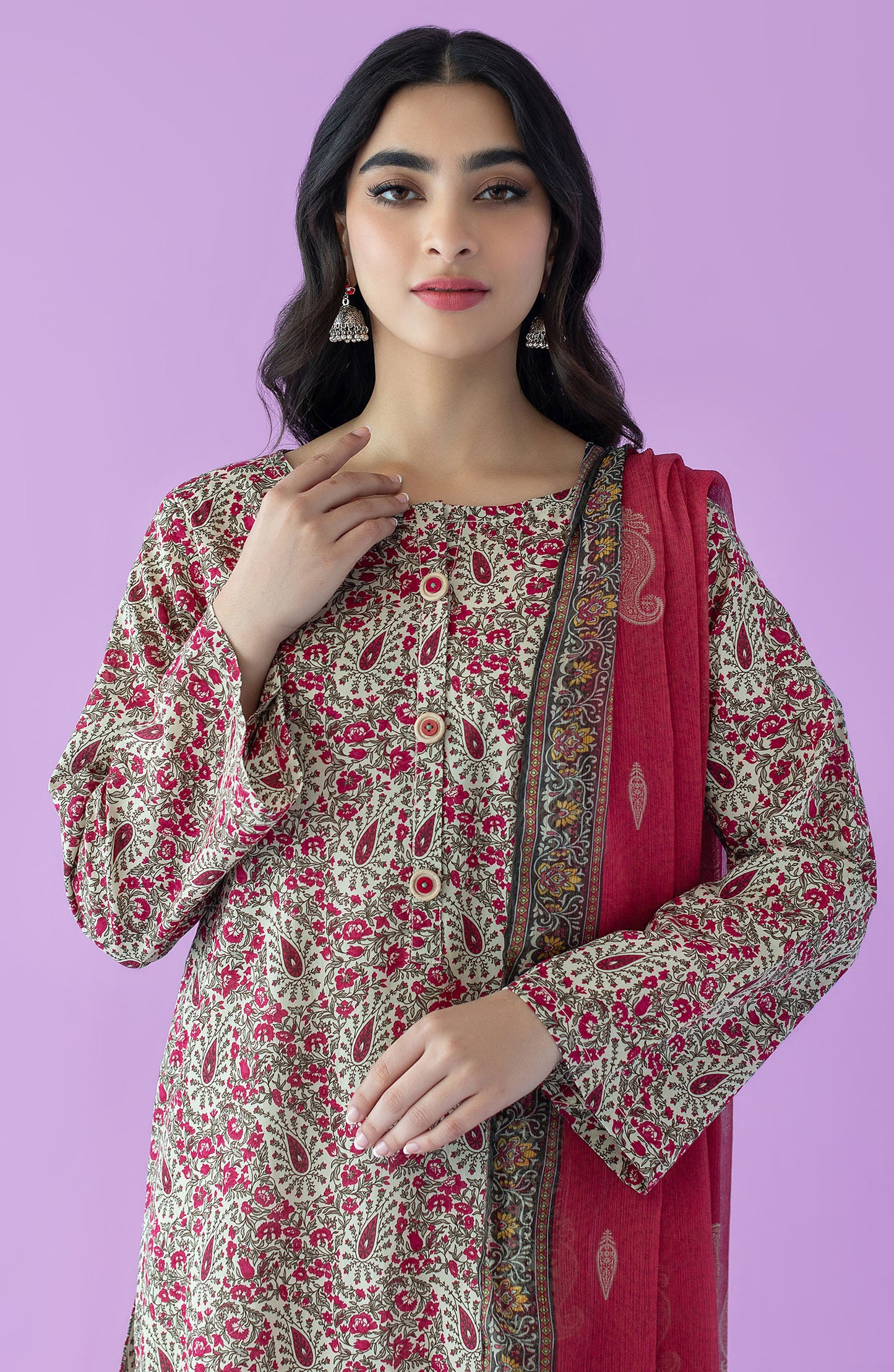 NRDS-23-086/U BEIGE LAWN  UNSTITCHED SHIRT DUPATTA