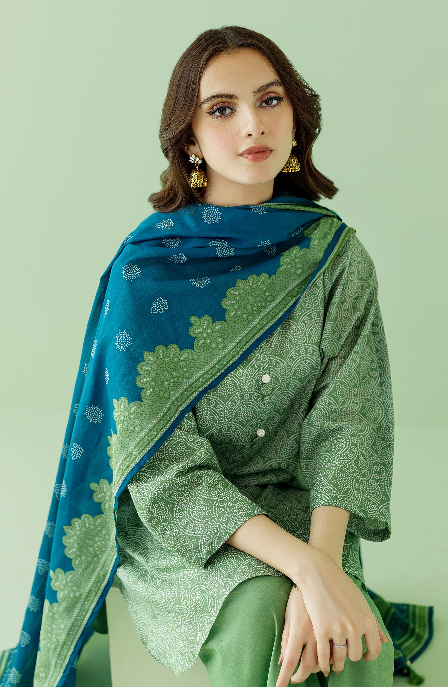 Stitched 3 Piece Printed Lawn Shirt , Cambric Pant and Lawn Dupatta (OTL-23-363/S TEAL)