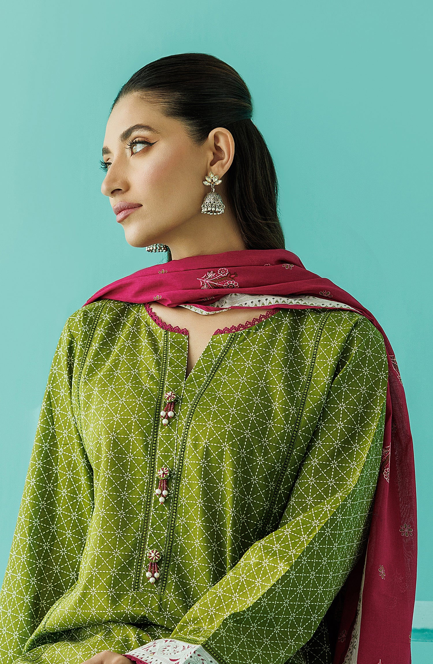 Unstitched 3 Piece Printed Lawn Shirt , Cambric Pant and Lawn Dupatta (OTL-24-086/U GREEN)