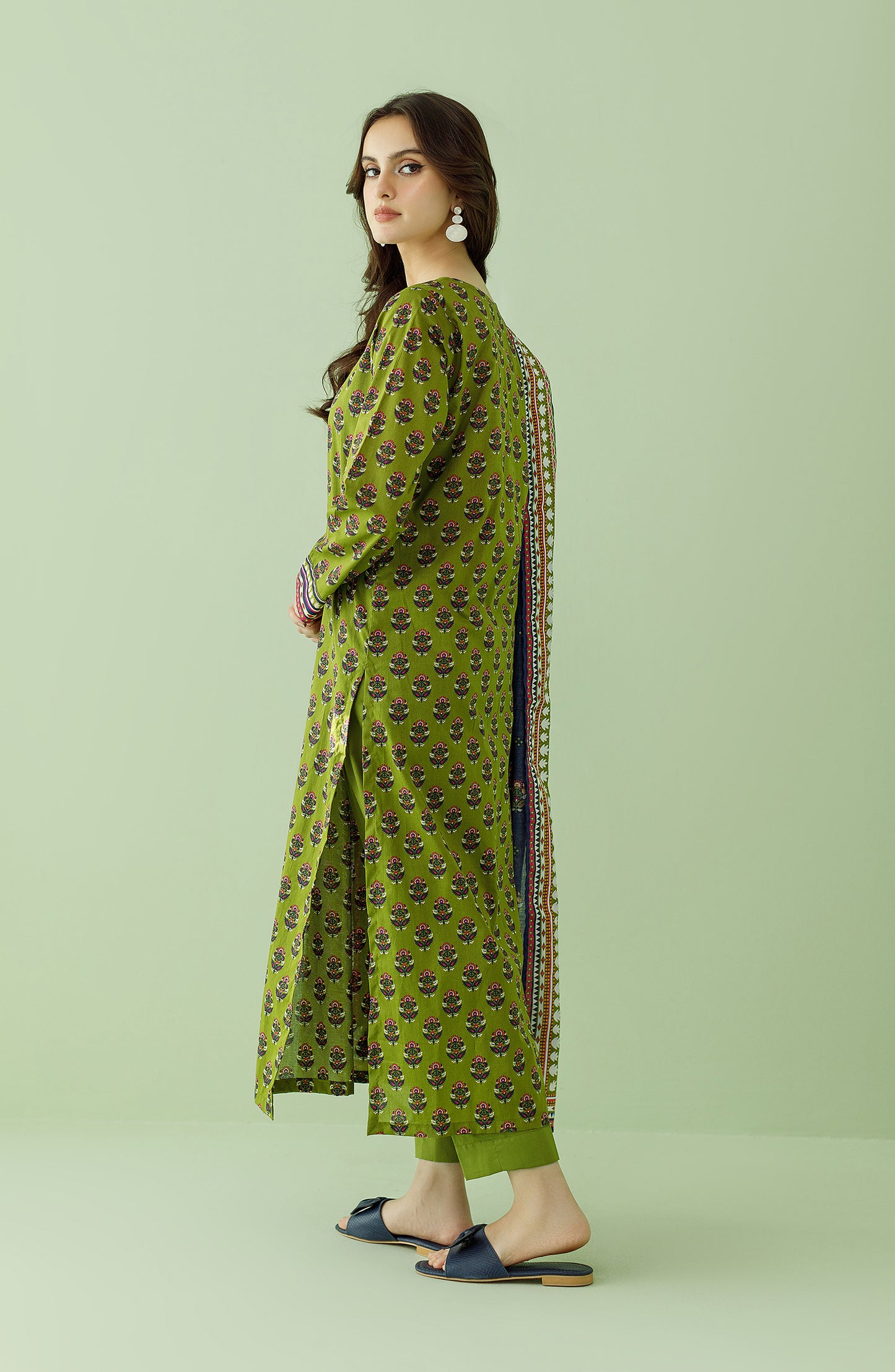 Stitched 3 Piece Printed Lawn Shirt , Cambric Pant and Lawn Dupatta (OTL-23-344/S GREEN)