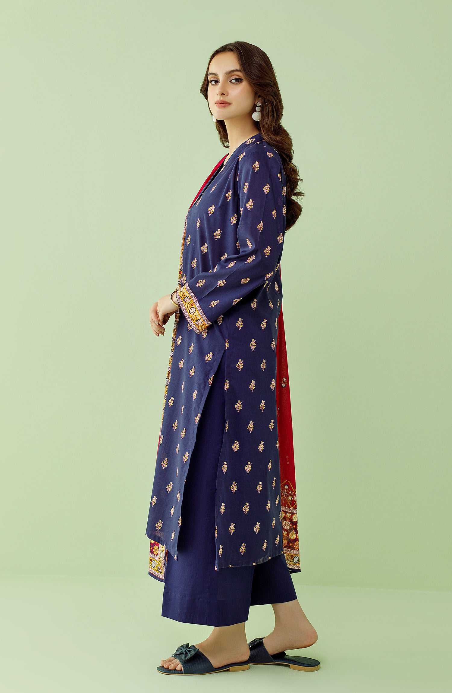 Stitched 3 Piece Printed Lawn Shirt , Cambric Pant and Lawn Dupatta (OTL-23-366/S BLUE)