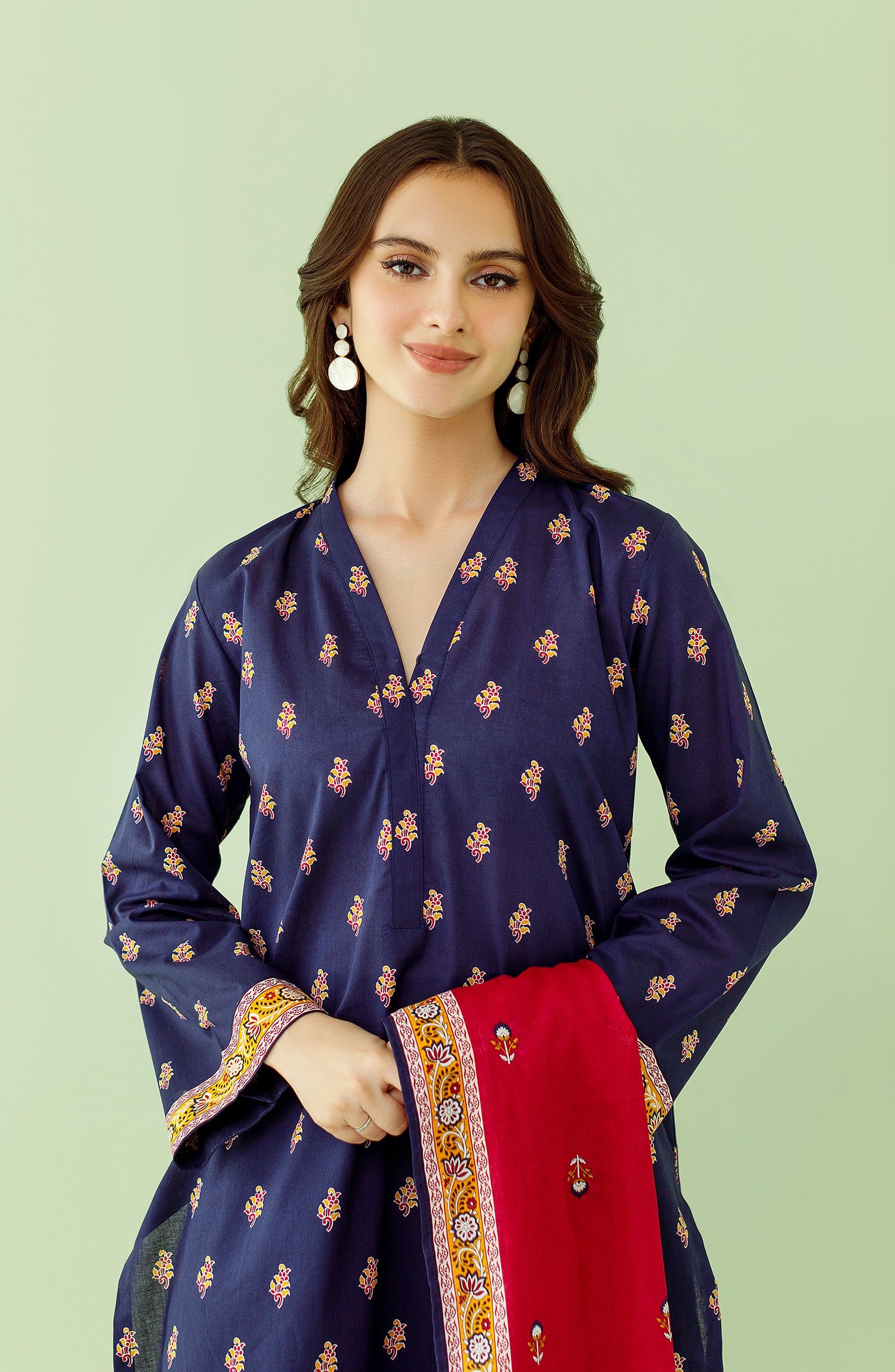 Stitched 3 Piece Printed Lawn Shirt , Cambric Pant and Lawn Dupatta (OTL-23-366/S BLUE)