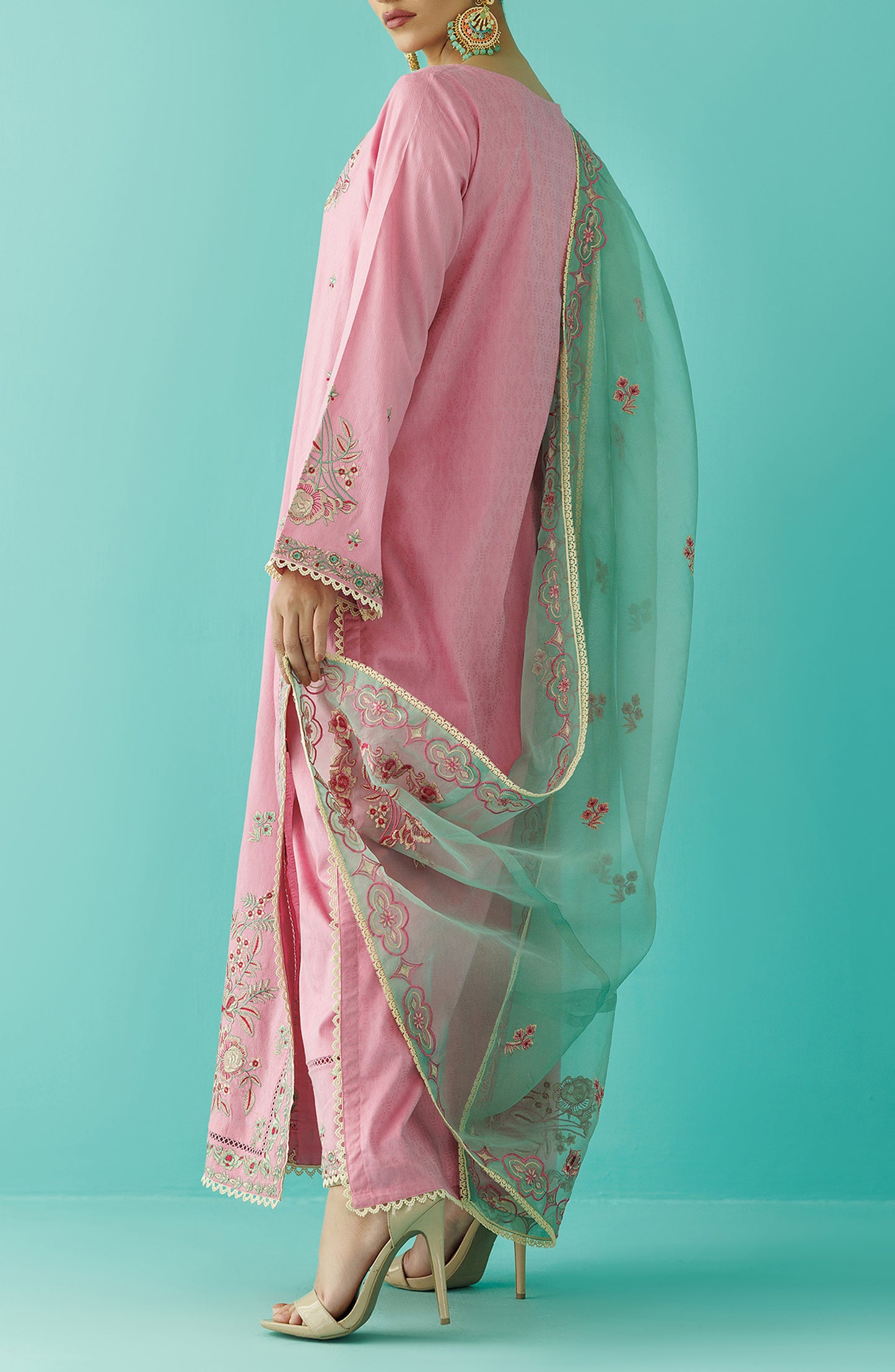 OTL-24-001/U PINK JACQUARD Women UNSTITCHED SHIRT DUPATTA PANTS