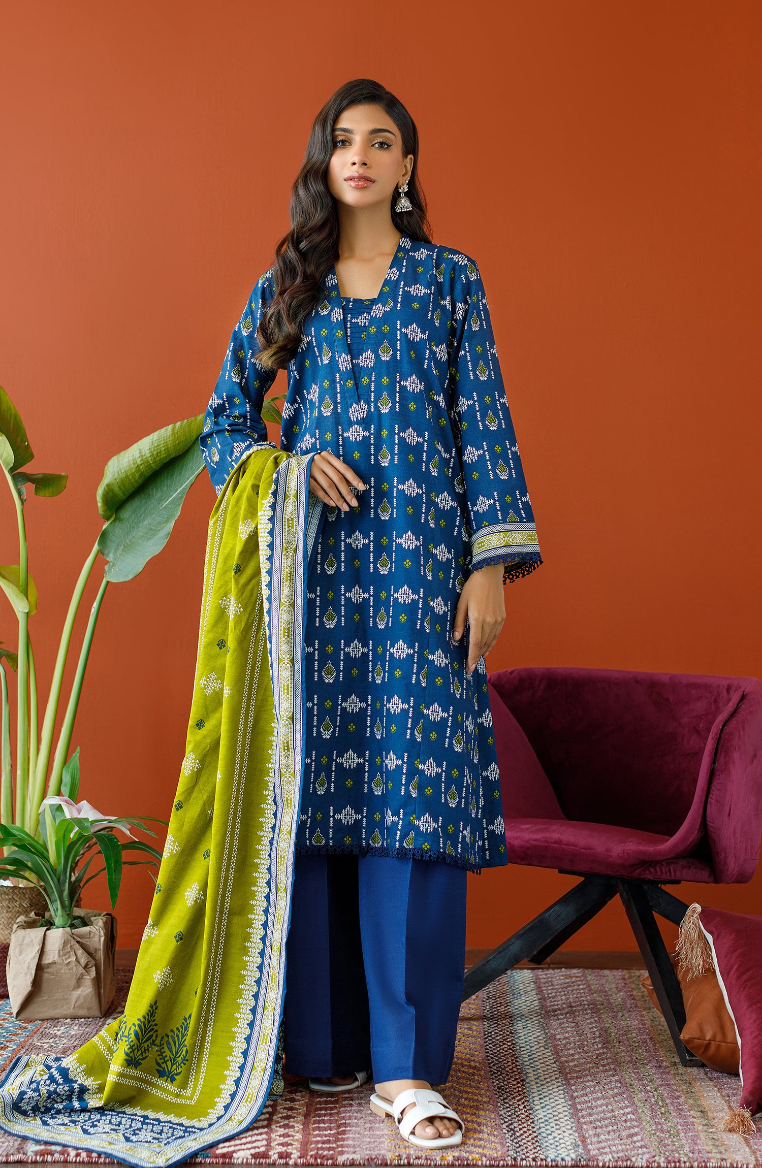 OTL-23-271/U BLUE KHADDAR Women UNSTITCHED SHIRT DUPATTA PANTS