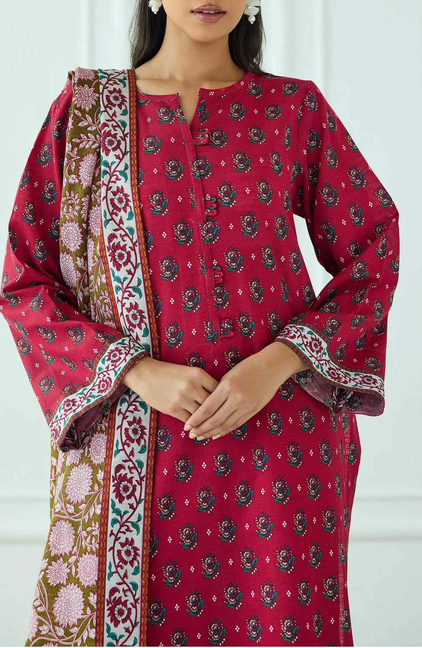 Unstitched | 3 Piece | Printed | Khaddar Shirt | OTL-25-431/U MAROON