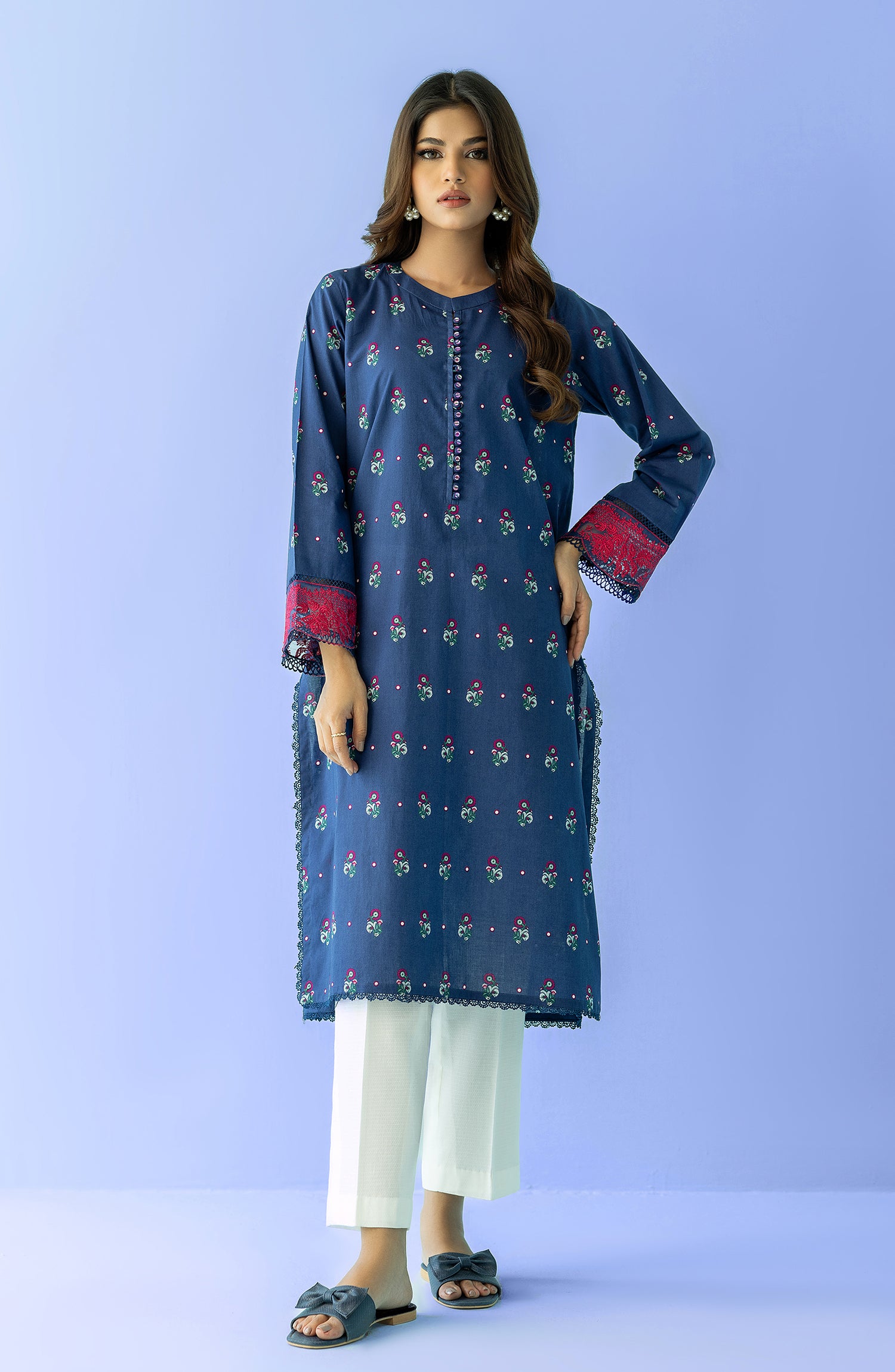 Stitched 1 Piece Printed Embroidered Lawn Shirt (HCS-24-010/S BLUE)