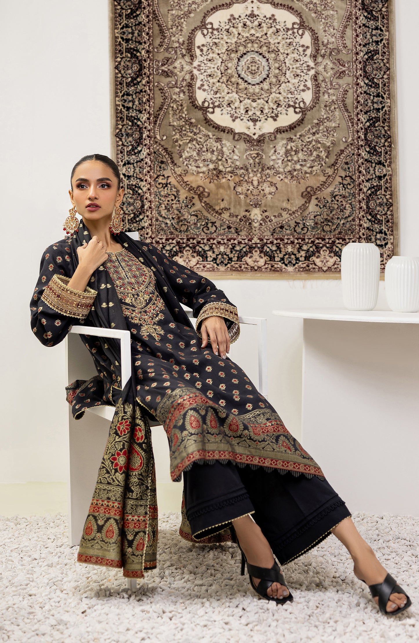 OTLF-23-080/S BLACK JACQUARD Women READY TO WEAR SHIRT DUPATTA PANTS
