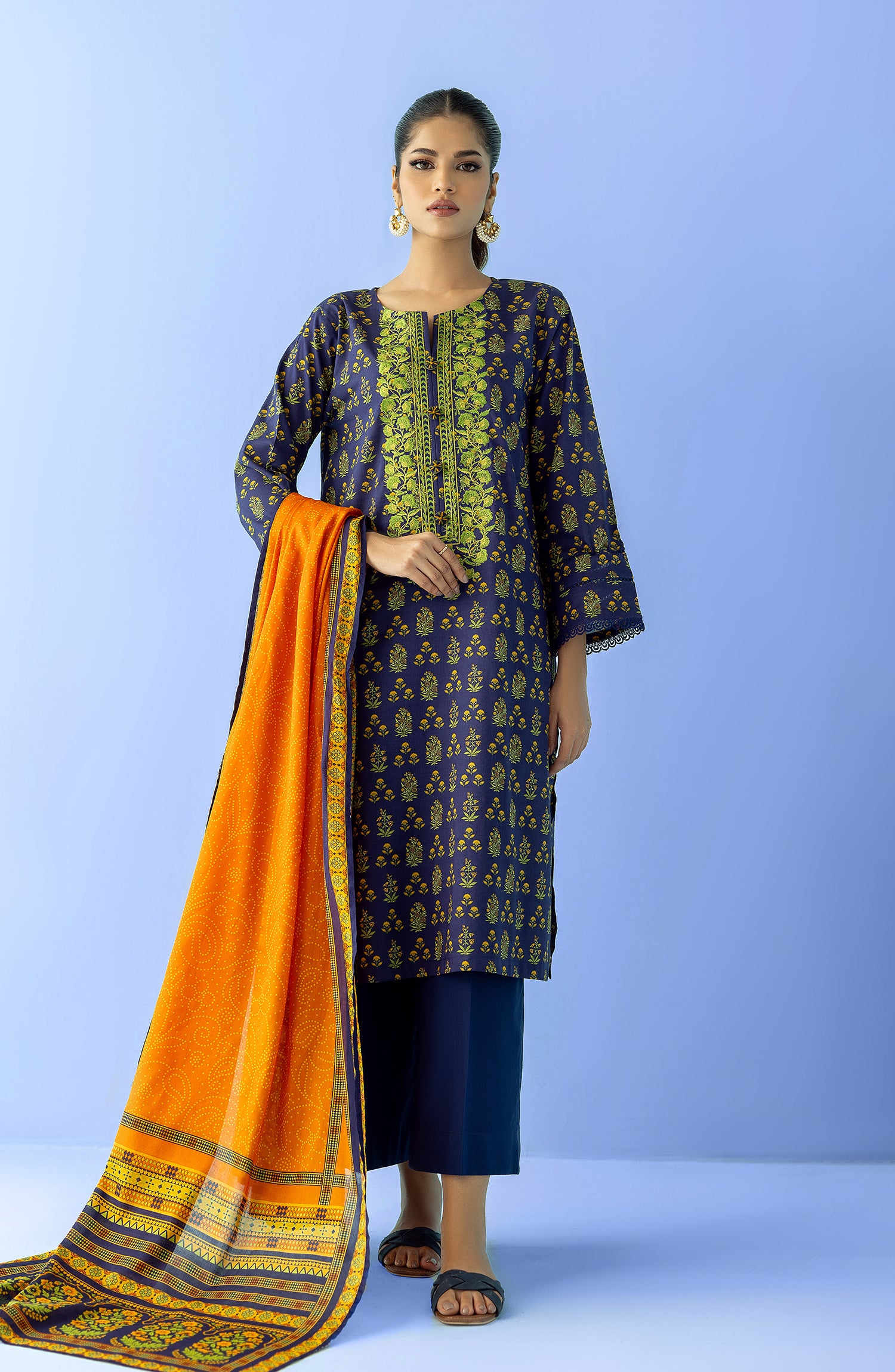 Unstitched 2 Piece Embroidered Lawn Shirt and Lawn Dupatta (NRDS-24-025/U BLUE)