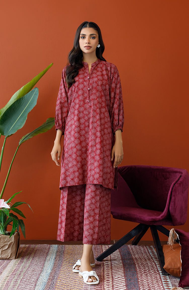 Stitched 2 Piece Printed Khaddar Shirt and Khaddar Pant (NRDS-23-162/S MAROON)