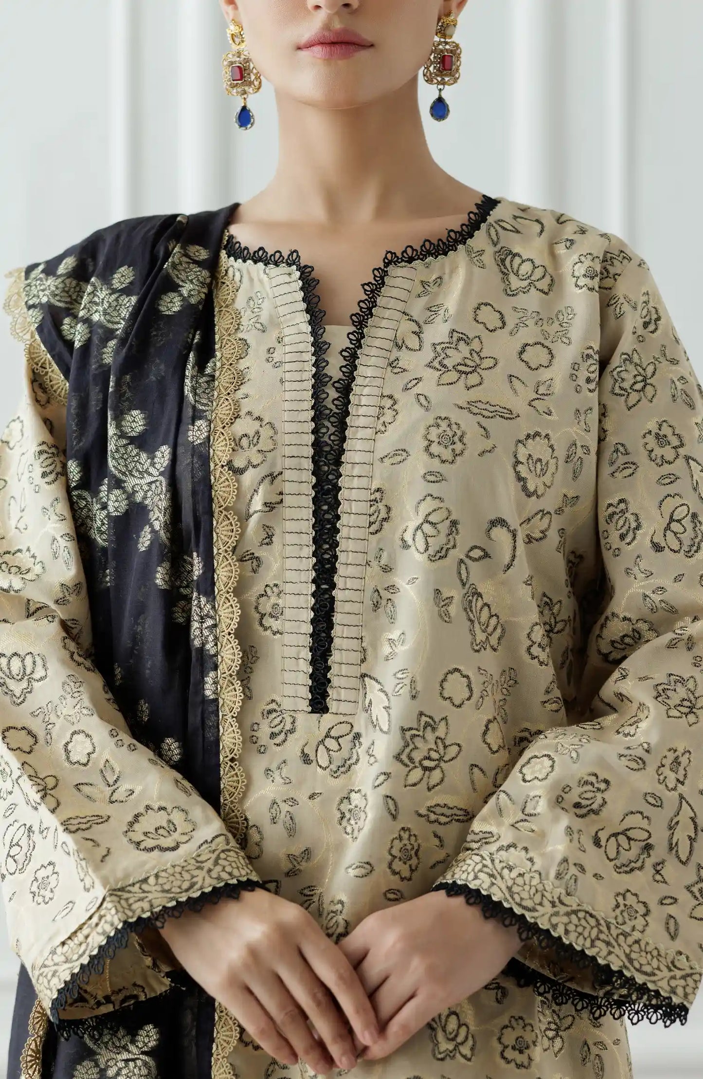 Stitched Printed Lawn Jacquard Shirt Dupatta & Pant - 3 Piece - OTL-25-110