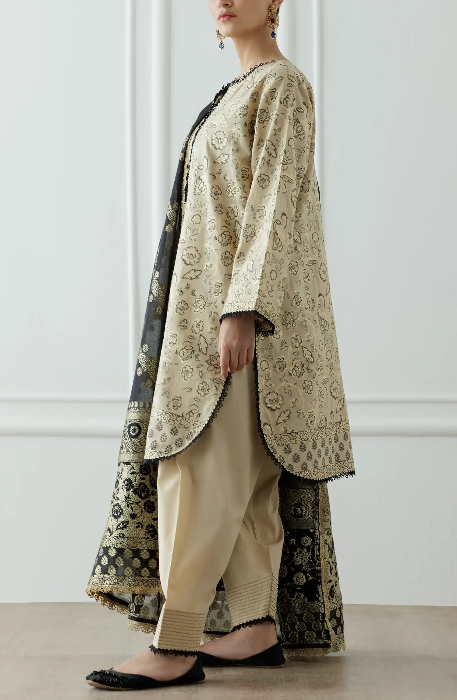 Stitched Printed Lawn Jacquard Shirt Dupatta & Pant - 3 Piece - OTL-25-110