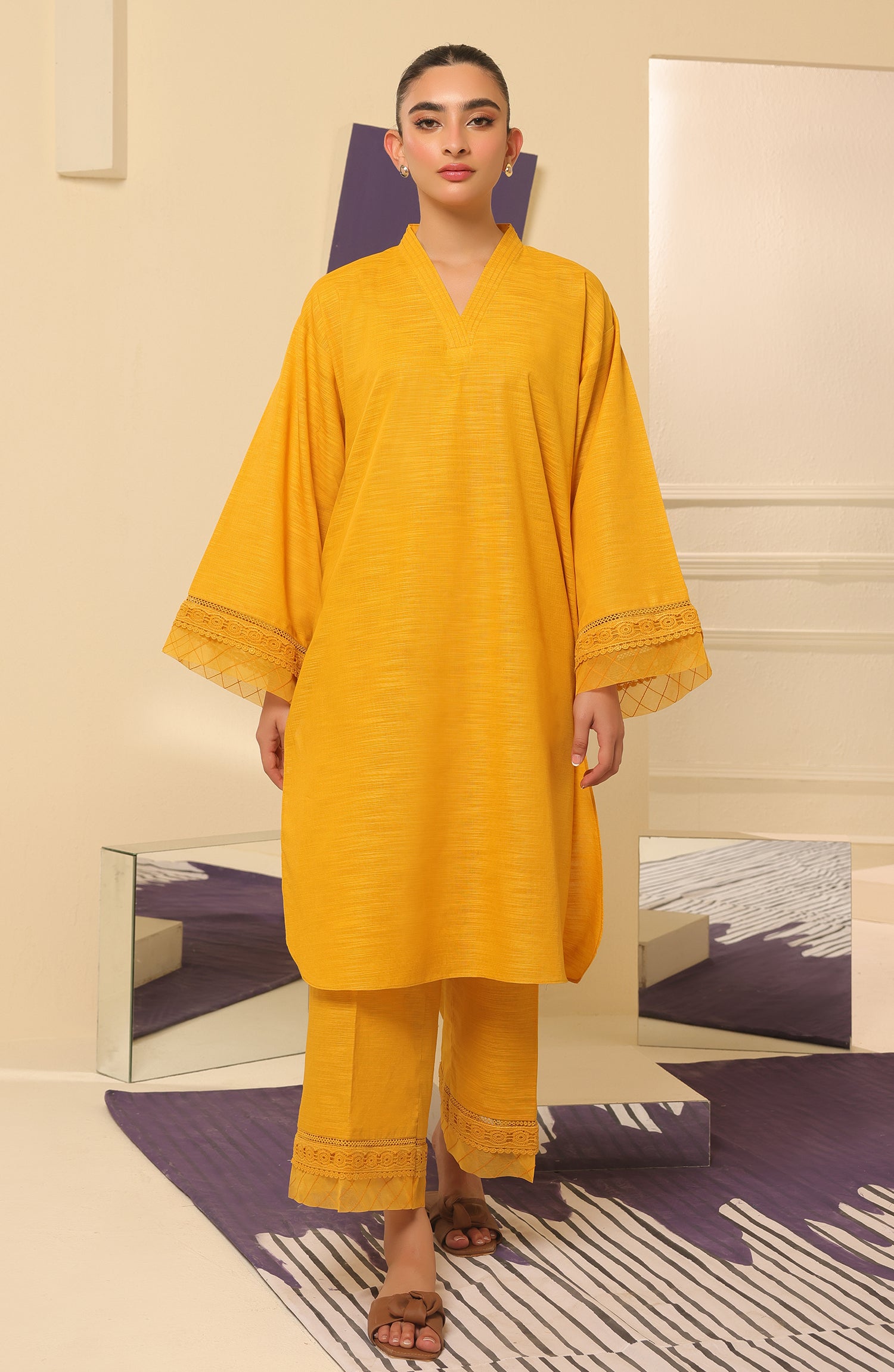 WRCK23W-2005 COTTON TEXTURED Women READY TO WEAR SHIRT PANTS