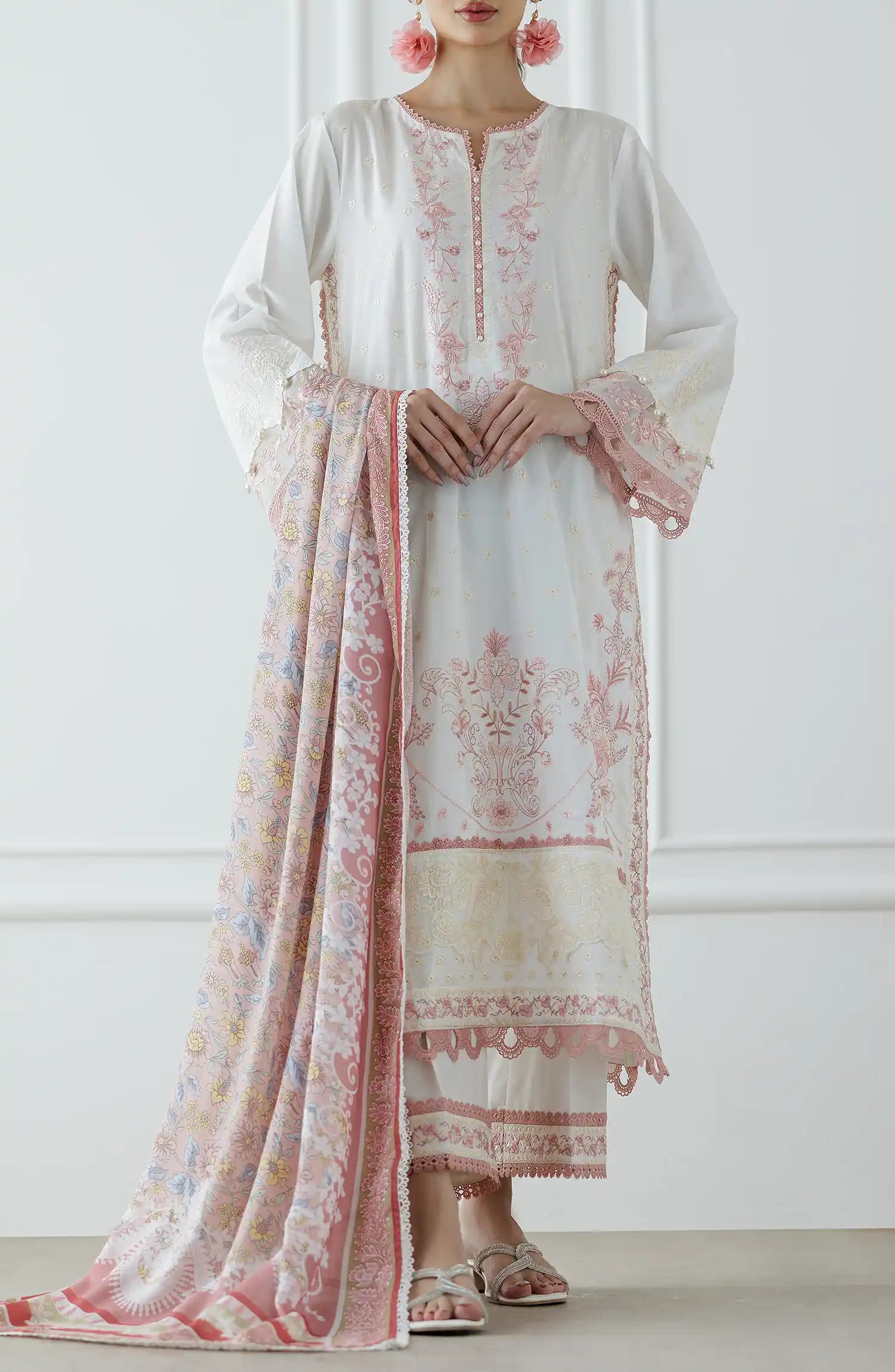 UNSTITCHED Luxury Festive Formal Lawn Shirt Dupatta & Pant - 3 Piece Suits - WRFC25S-3030