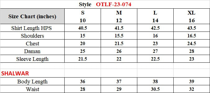 OTLF-23-074/S YELLOW SLUB KHADDAR Women READY TO WEAR SHIRT DUPATTA PANTS