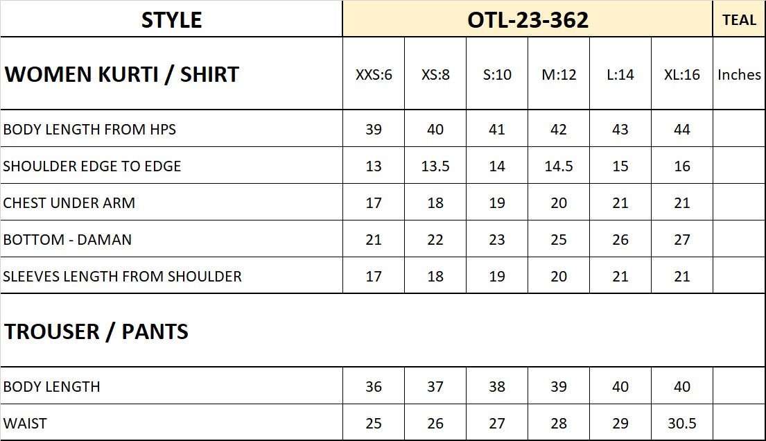 OTL-23-362/S TEAL LAWN Women READY TO WEAR SHIRT DUPATTA PANTS