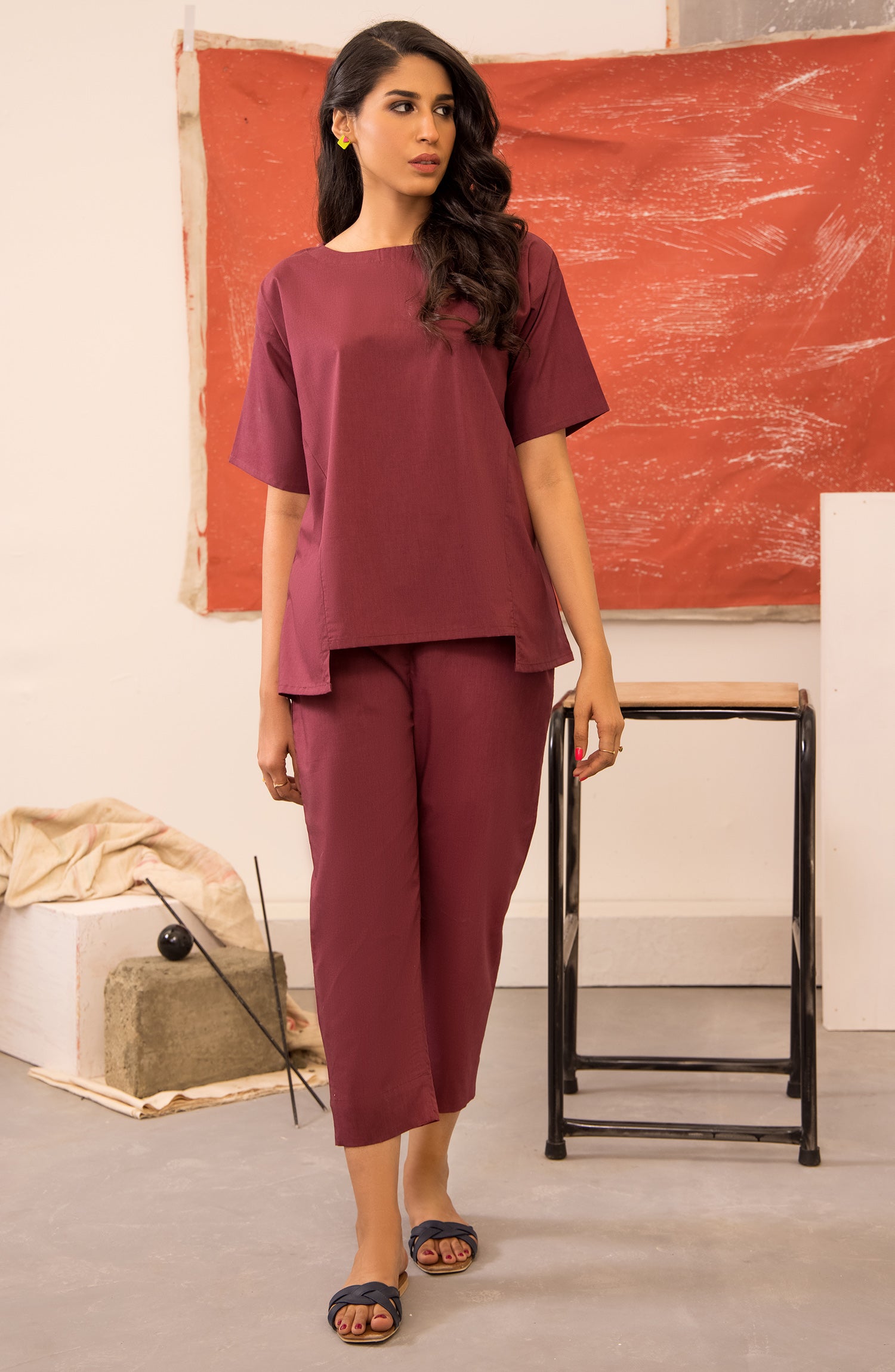 NRS-010/S MAROON COTTON  READY TO WEAR SHIRT PANTS