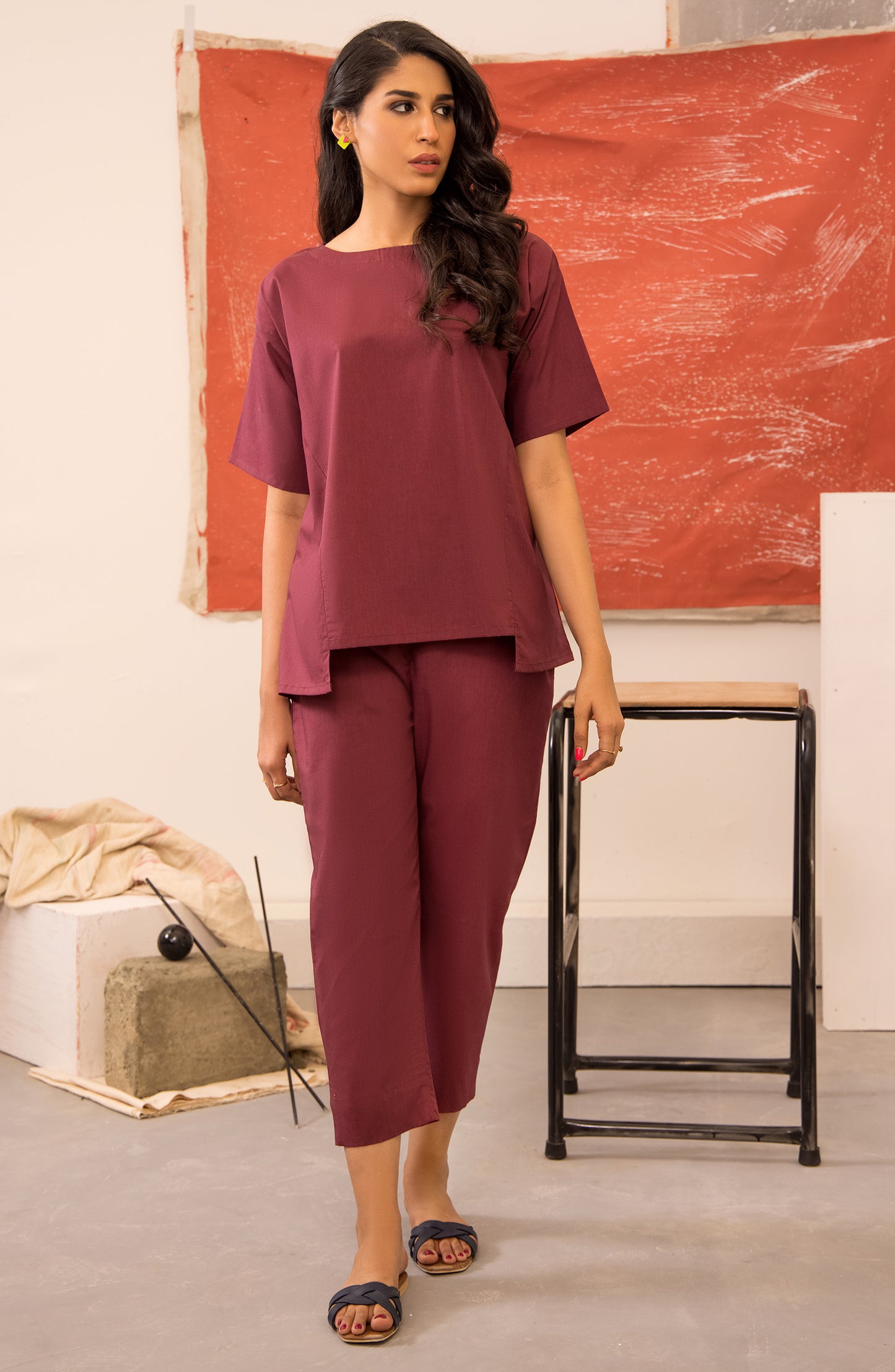 NRS-010/S MAROON COTTON  READY TO WEAR SHIRT PANTS