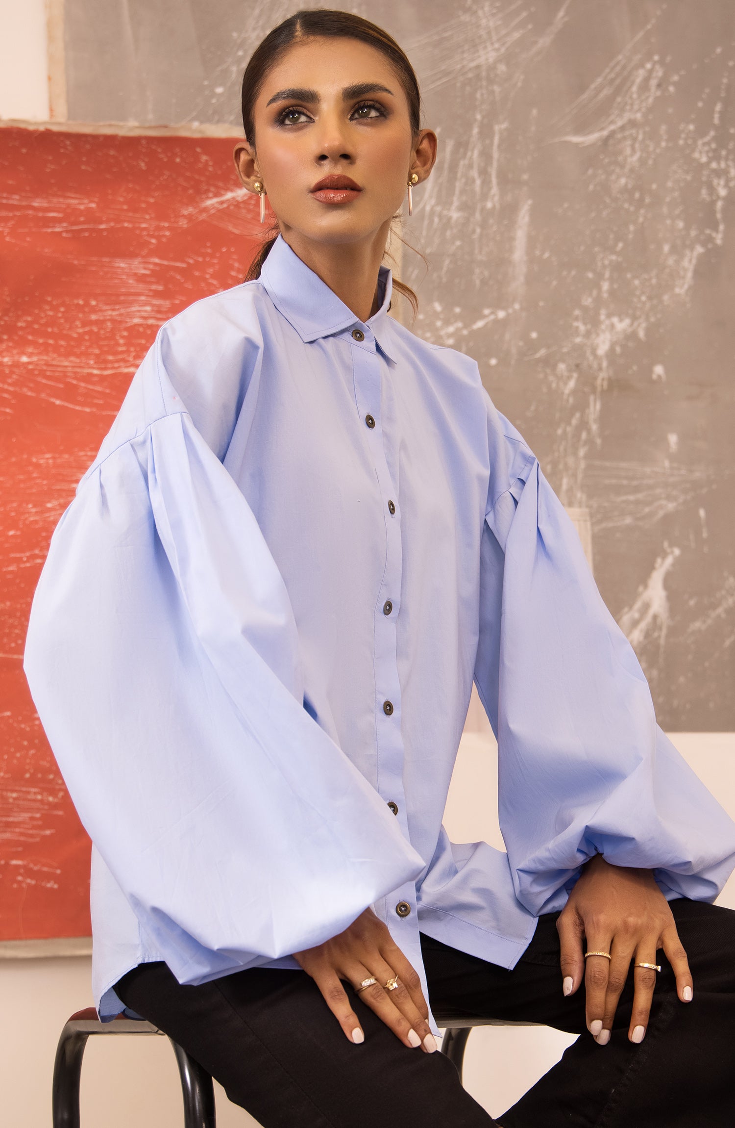 NRW-018/S BLUE GEORGETTE SCSHIRT WESTERN SHIRT