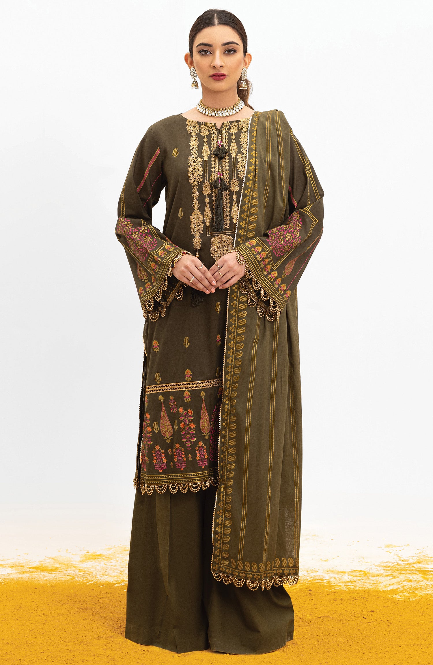 OTL-22-004/U RED LAWN UNSTITCHED SHIRT DUPATTA PANTS