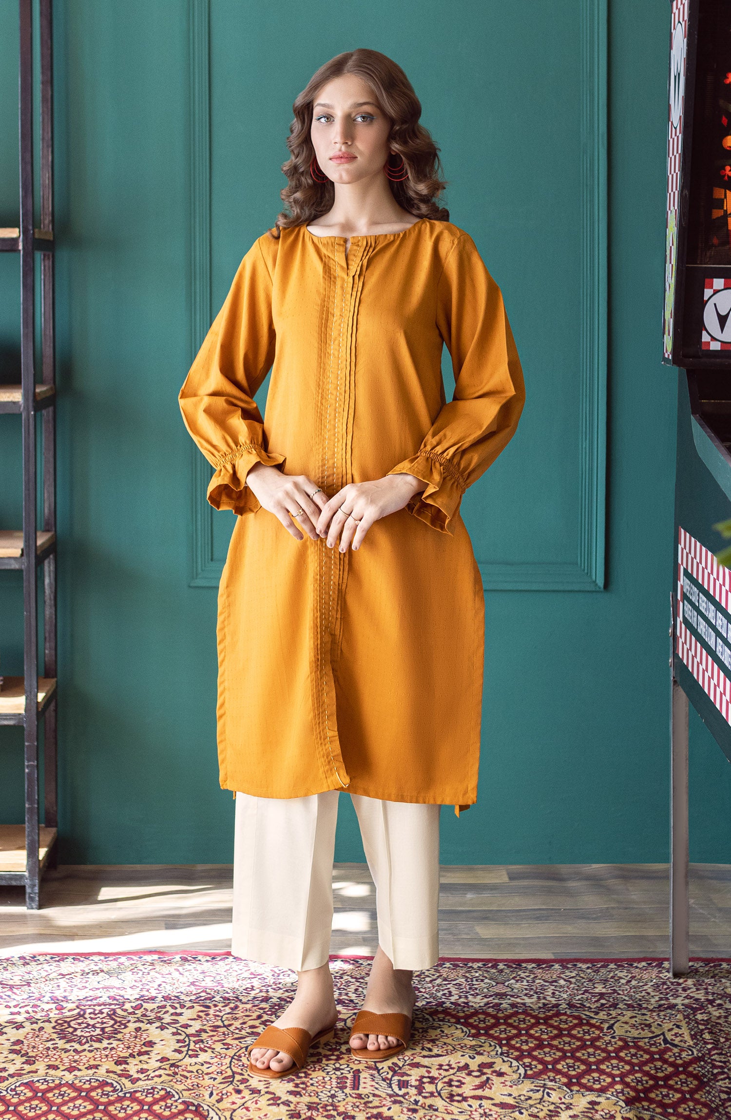 Orient Stitched 1 Piece Plain Jacquard Shirt - Np-Ck-Pl-22-007 Mustard