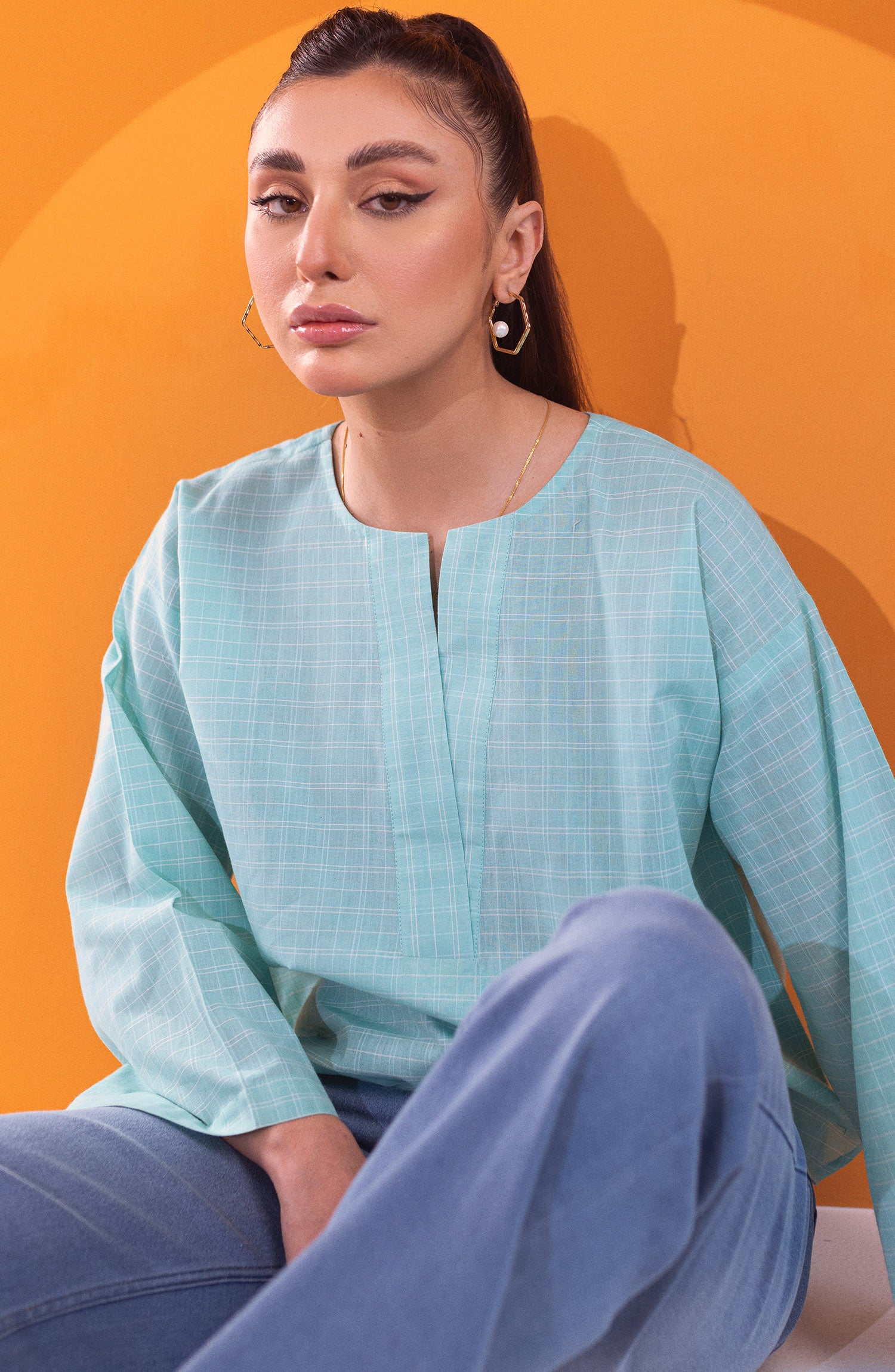 NW-CT-PL-23-007 SEA GREEN COTTON SCSHIRT READY TO WEAR SHIRT