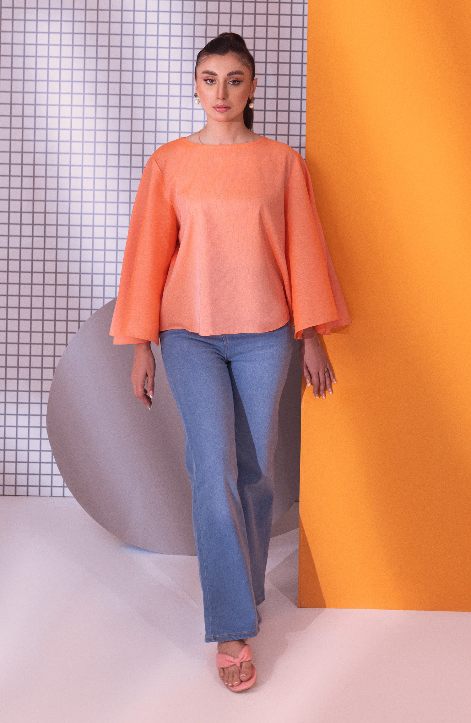 Orient Stitched Piece Plain Cotton Shirt Nw-Ct-Pl-23-014 Peach