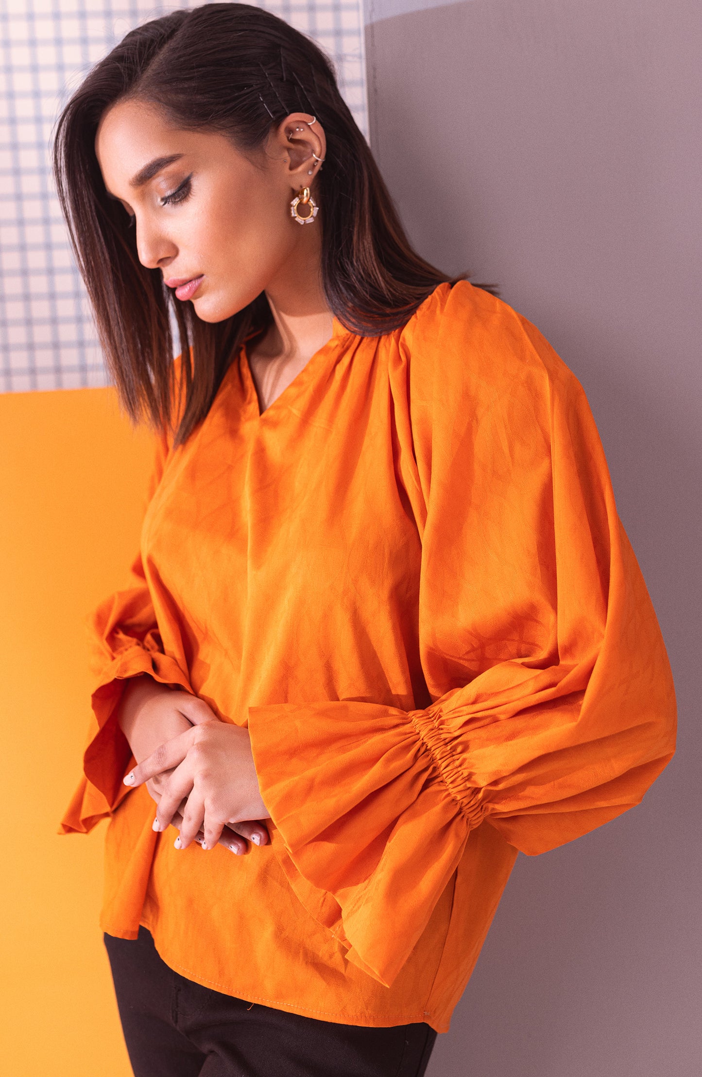 NW-CT-PL-23-003 ORANGE JACQUARD SCSHIRT READY TO WEAR SHIRT