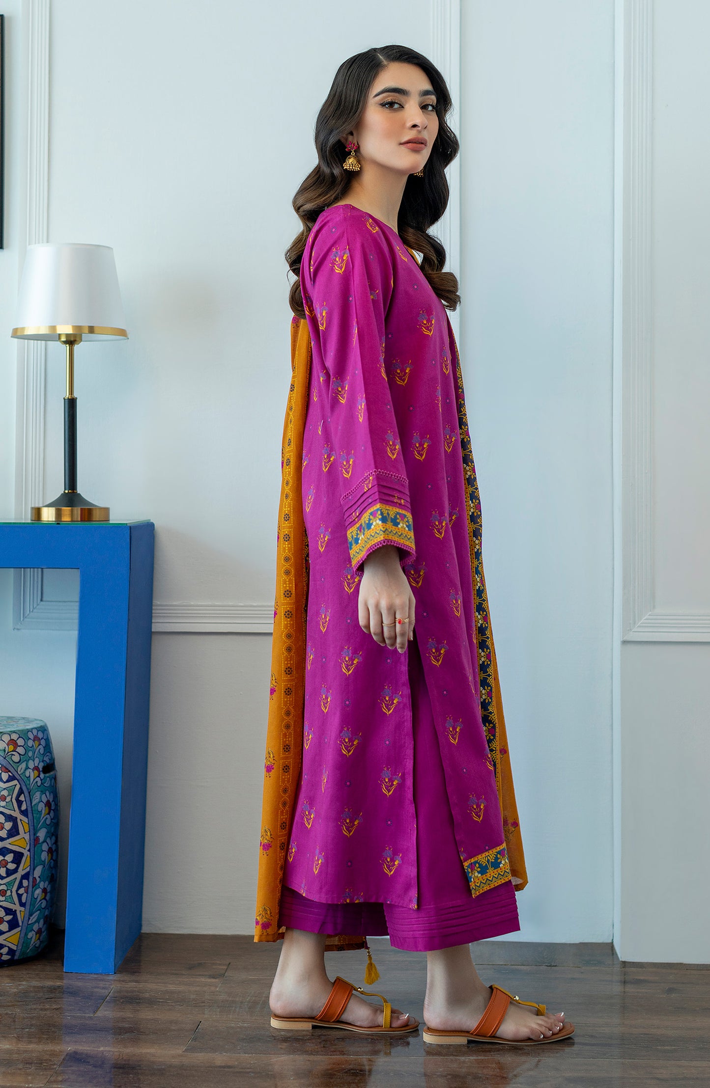 OTL-23-019/U MAGENTA LAWN  UNSTITCHED SHIRT DUPATTA PANTS