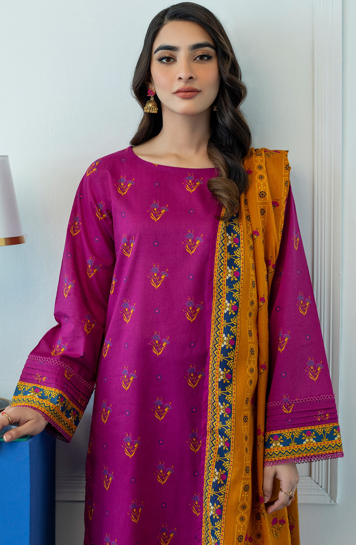 OTL-23-019/U MAGENTA LAWN  UNSTITCHED SHIRT DUPATTA PANTS