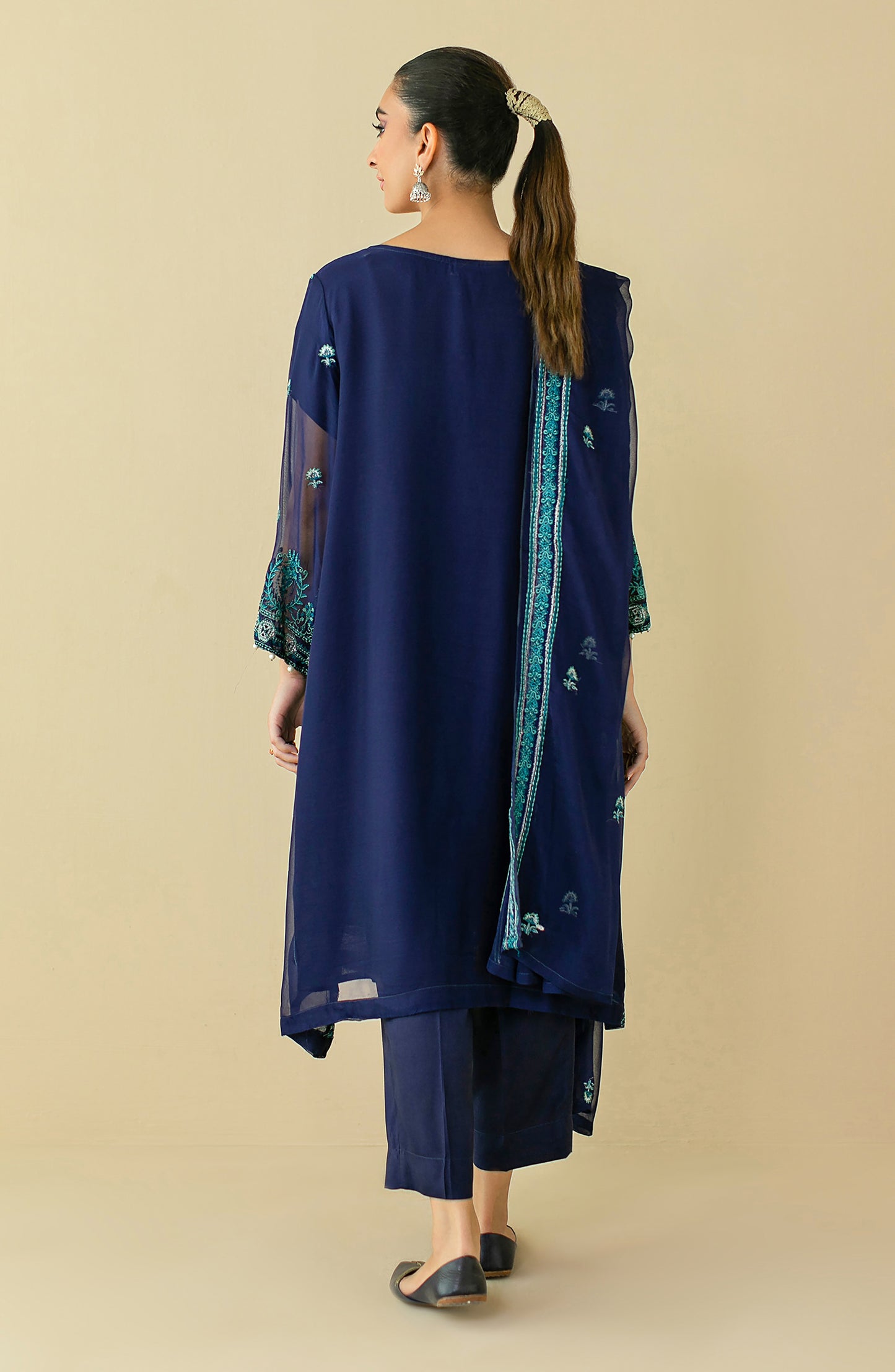 NRF-023/S BLUE CHIFFON READY TO WEAR SHIRT DUPATTA PANTS