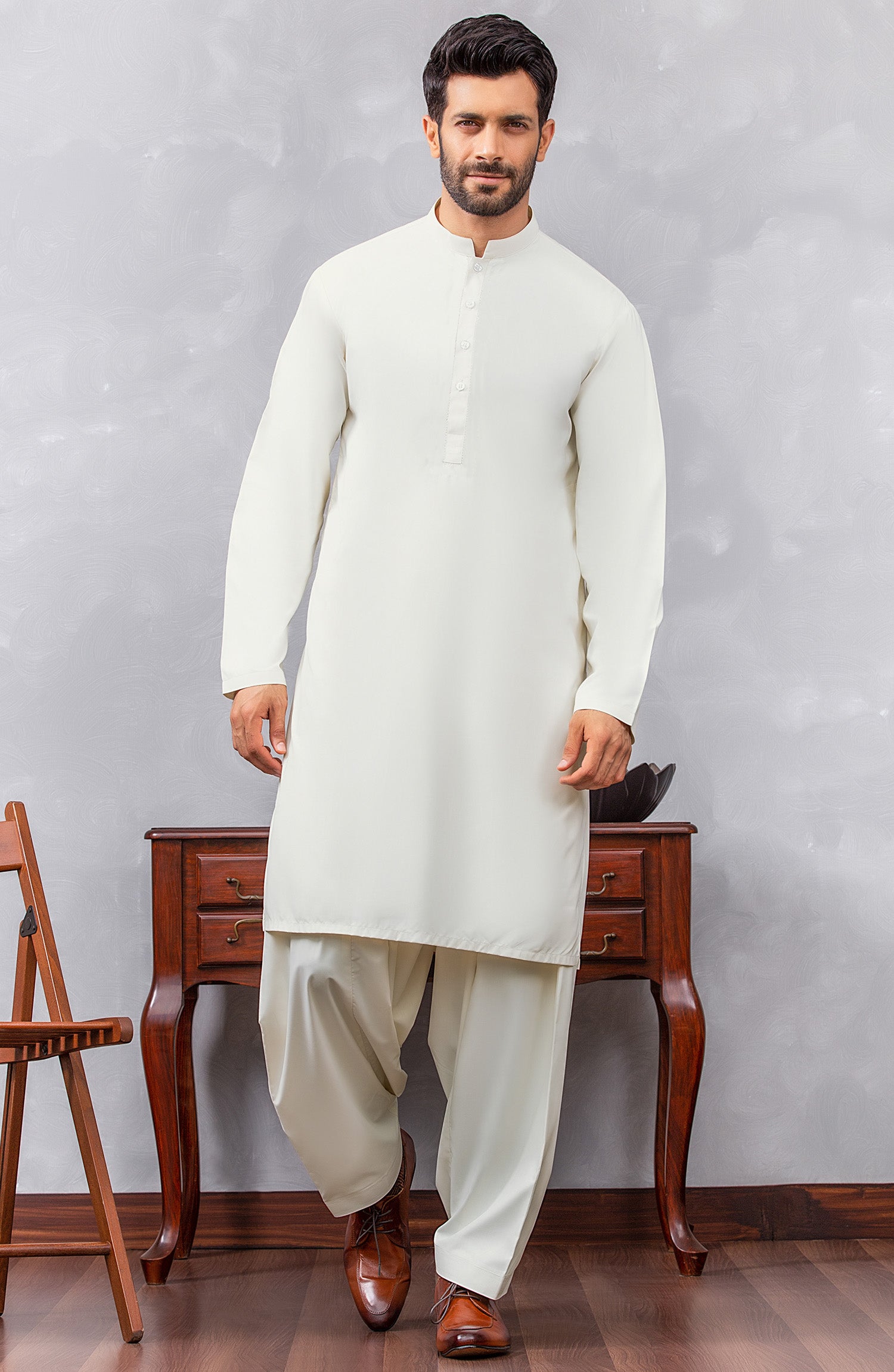 OMM-22-002/S OFF WHITE PREMIUM COTTON  READY TO WEAR KAMEEZ SHALWAR