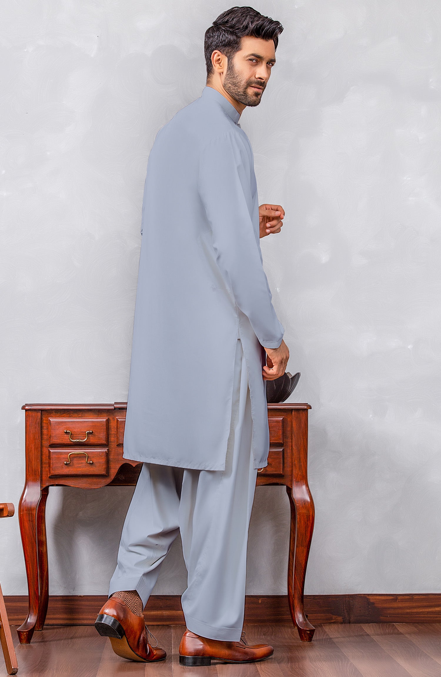 OMM-22-003/S ASH GREY PREMIUM COTTON  READY TO WEAR KAMEEZ SHALWAR