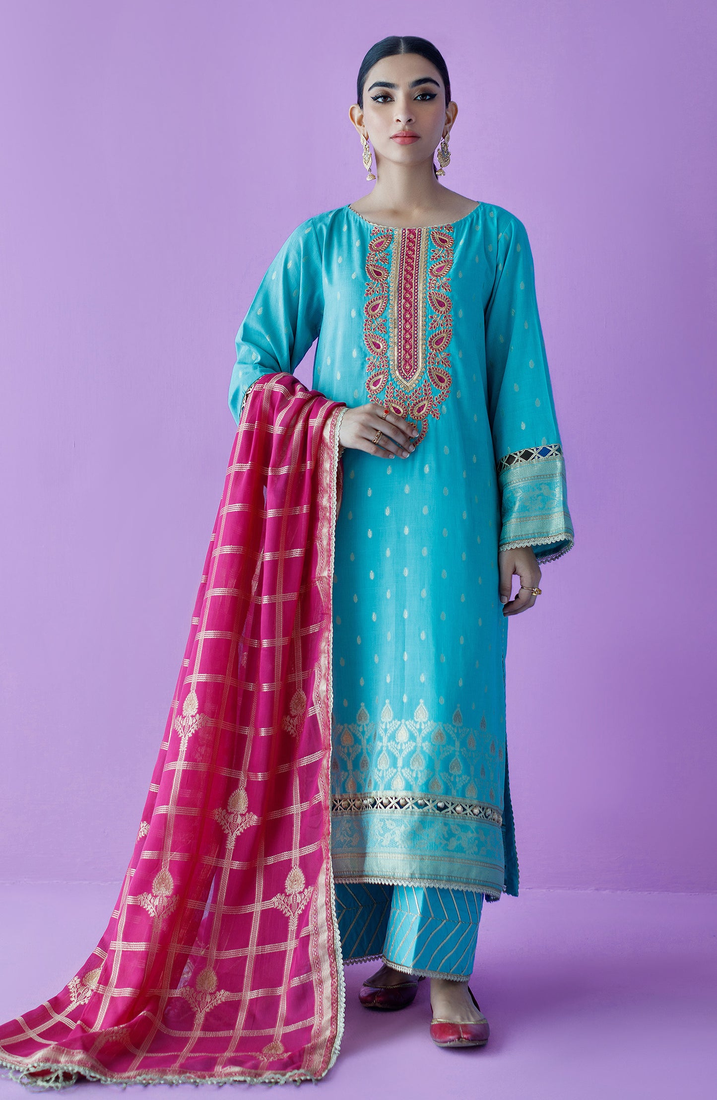 OTLF-23-018/U LIGHT BLUE JACQUARD  UNSTITCHED SHIRT DUPATTA PANTS