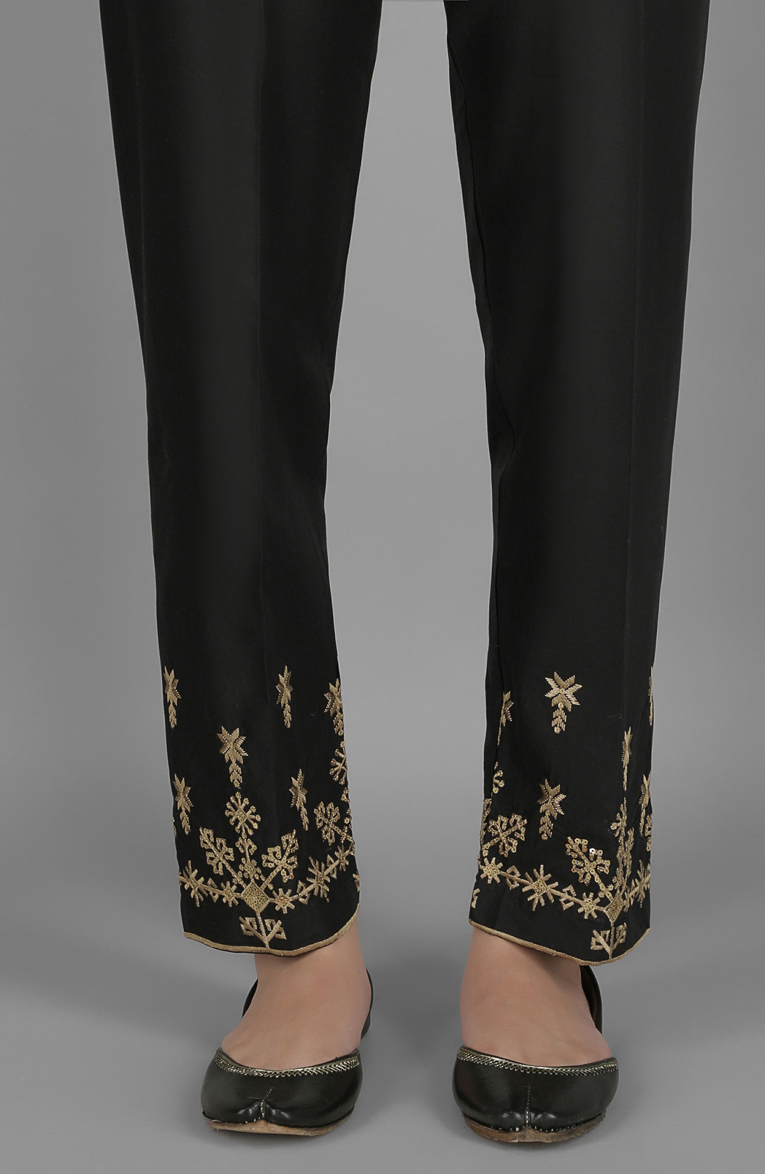 Stitched Bottoms 1 Piece Embroidered Cambric Pants (NRPE-47/S BLACK)