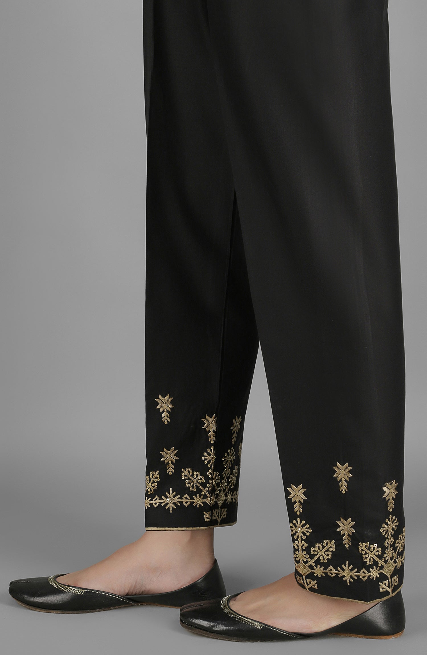 Stitched Bottoms 1 Piece Embroidered Cambric Pants (NRPE-47/S BLACK)