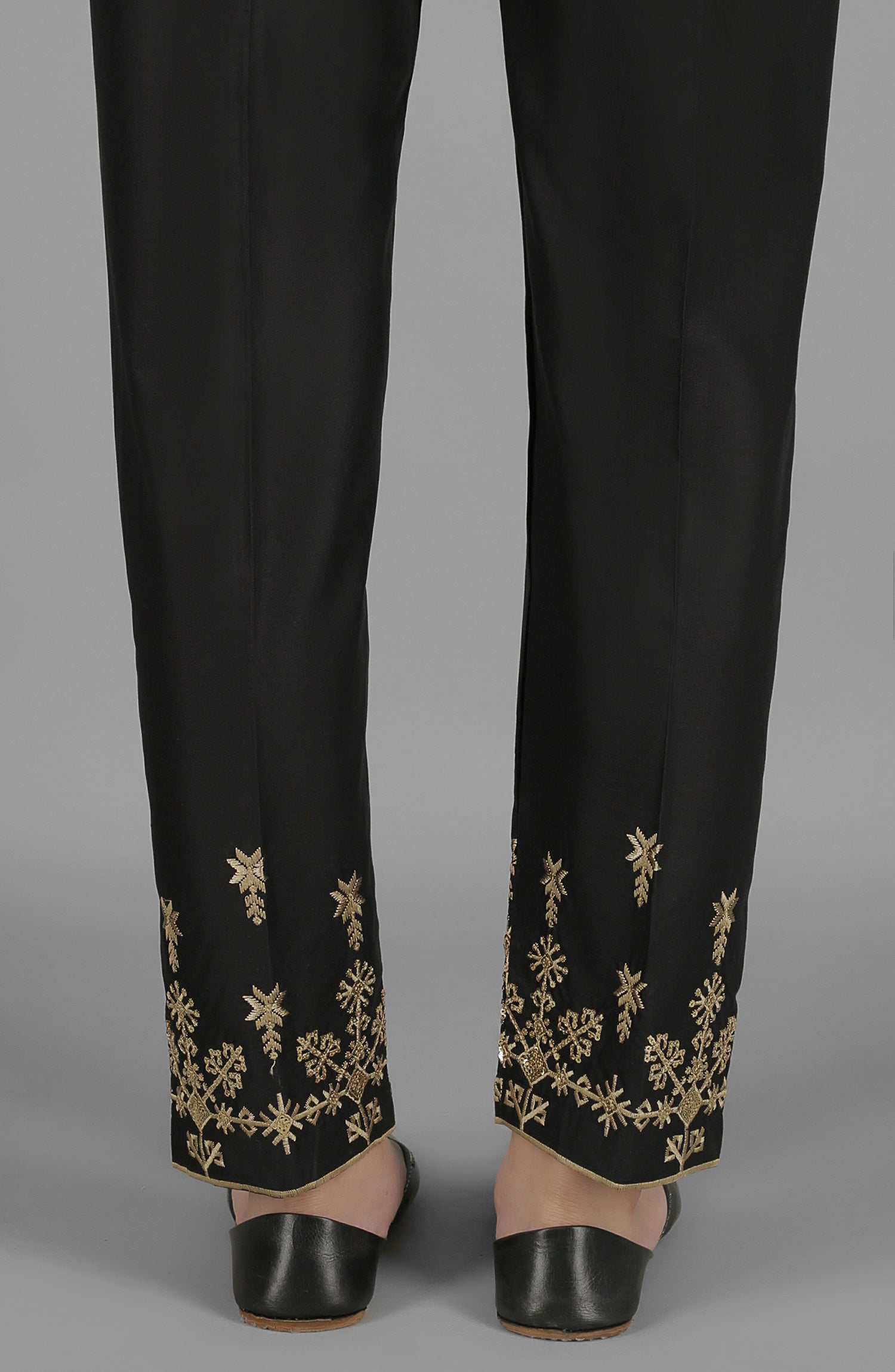 Stitched Bottoms 1 Piece Embroidered Cambric Pants (NRPE-47/S BLACK)