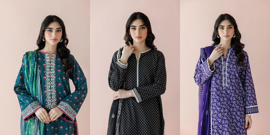 Unstitched printed lawn suits for ladies in Pakistan