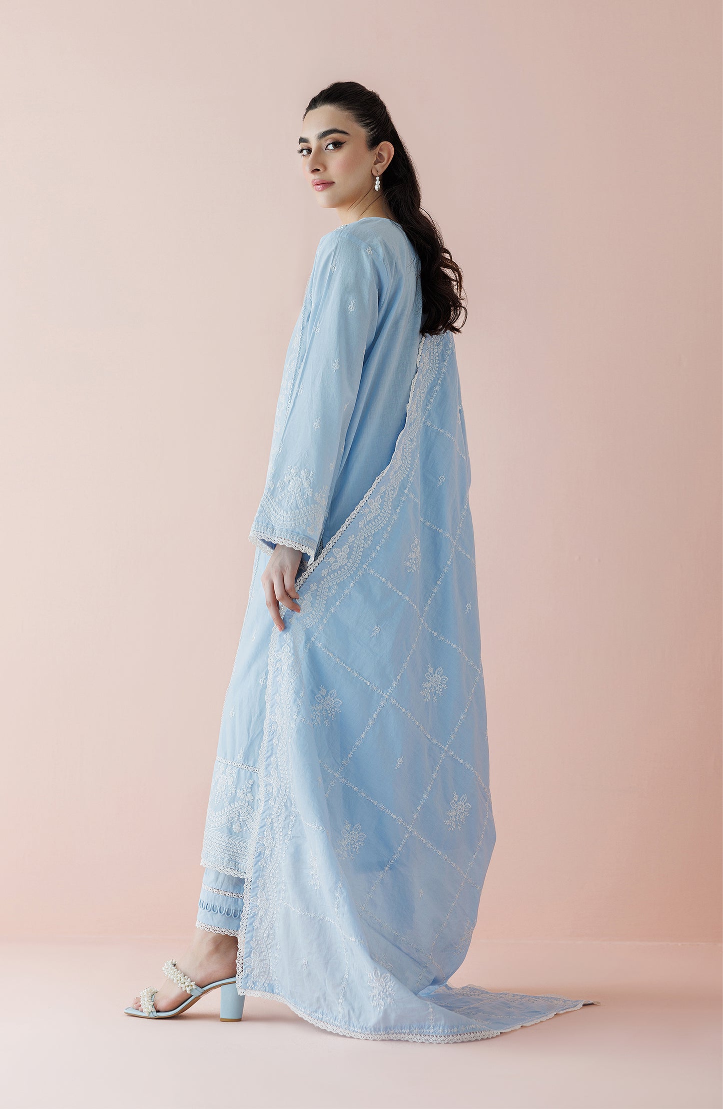 Unstitched 3 Piece Embroidered Lawn Shirt , Cambric Pant and Lawn Dupatta (WRFC24S-3006/U ICE BLUE)