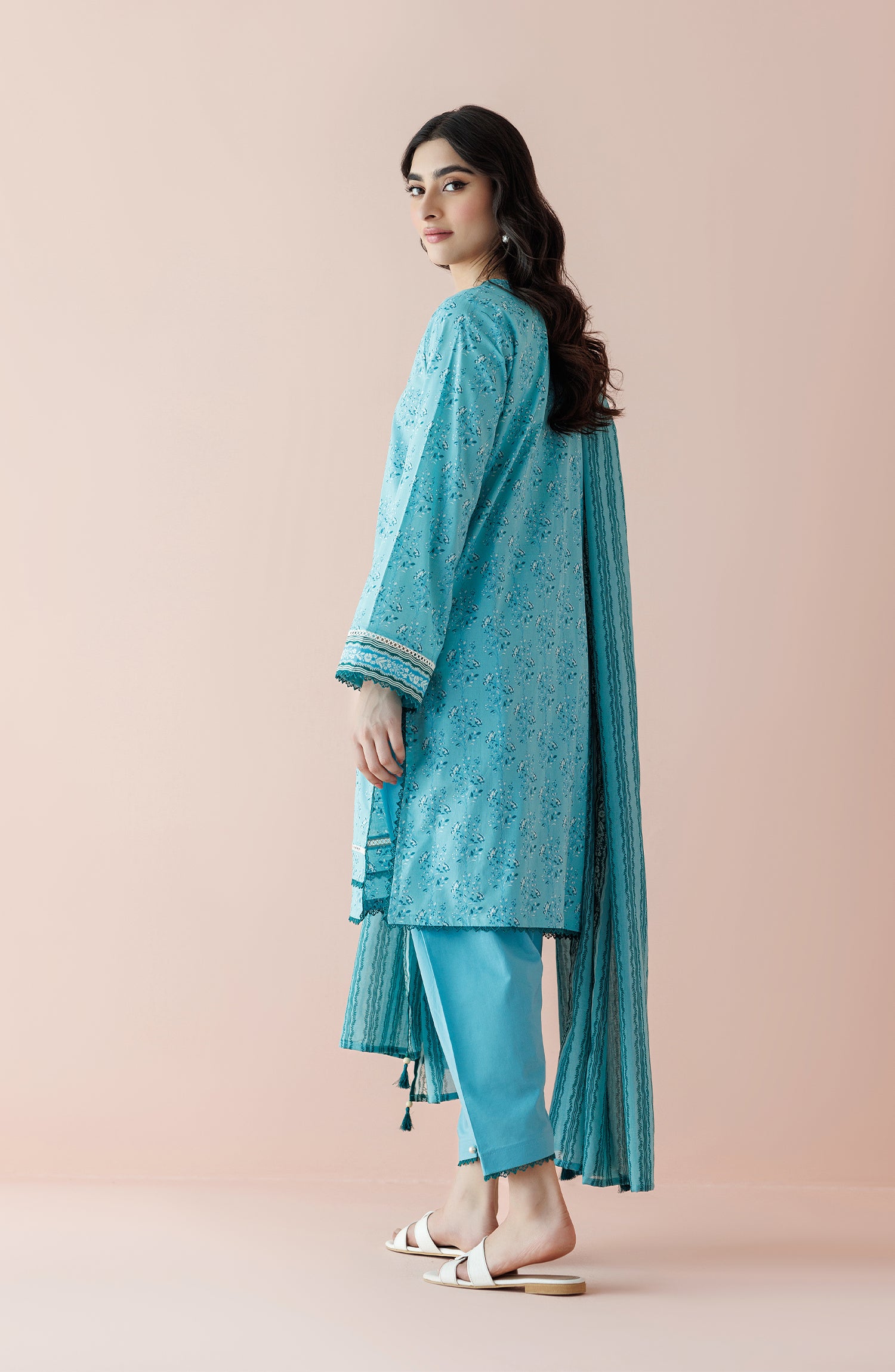 Unstitched 3 Piece Printed Lawn Shirt , Cambric Pant and Lawn Dupatta (OTL-24-238/U ICE BLUE)