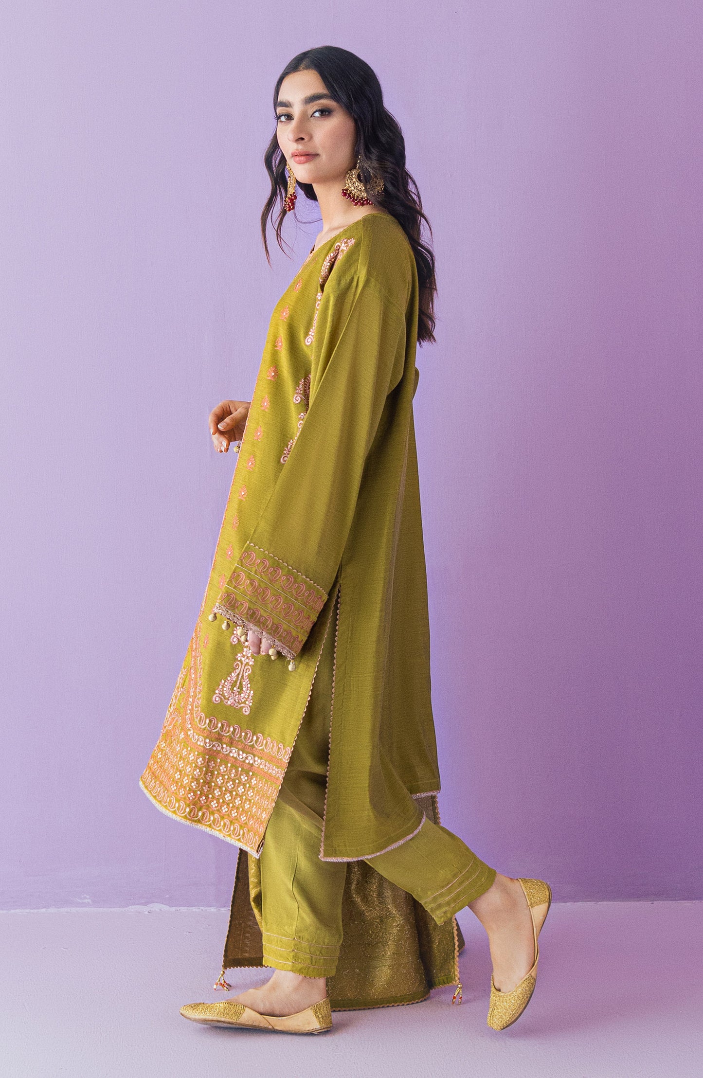 OTLF-23-035 GREEN PAPER COTTON  UNSTITCHED SHIRT DUPATTA PANTS