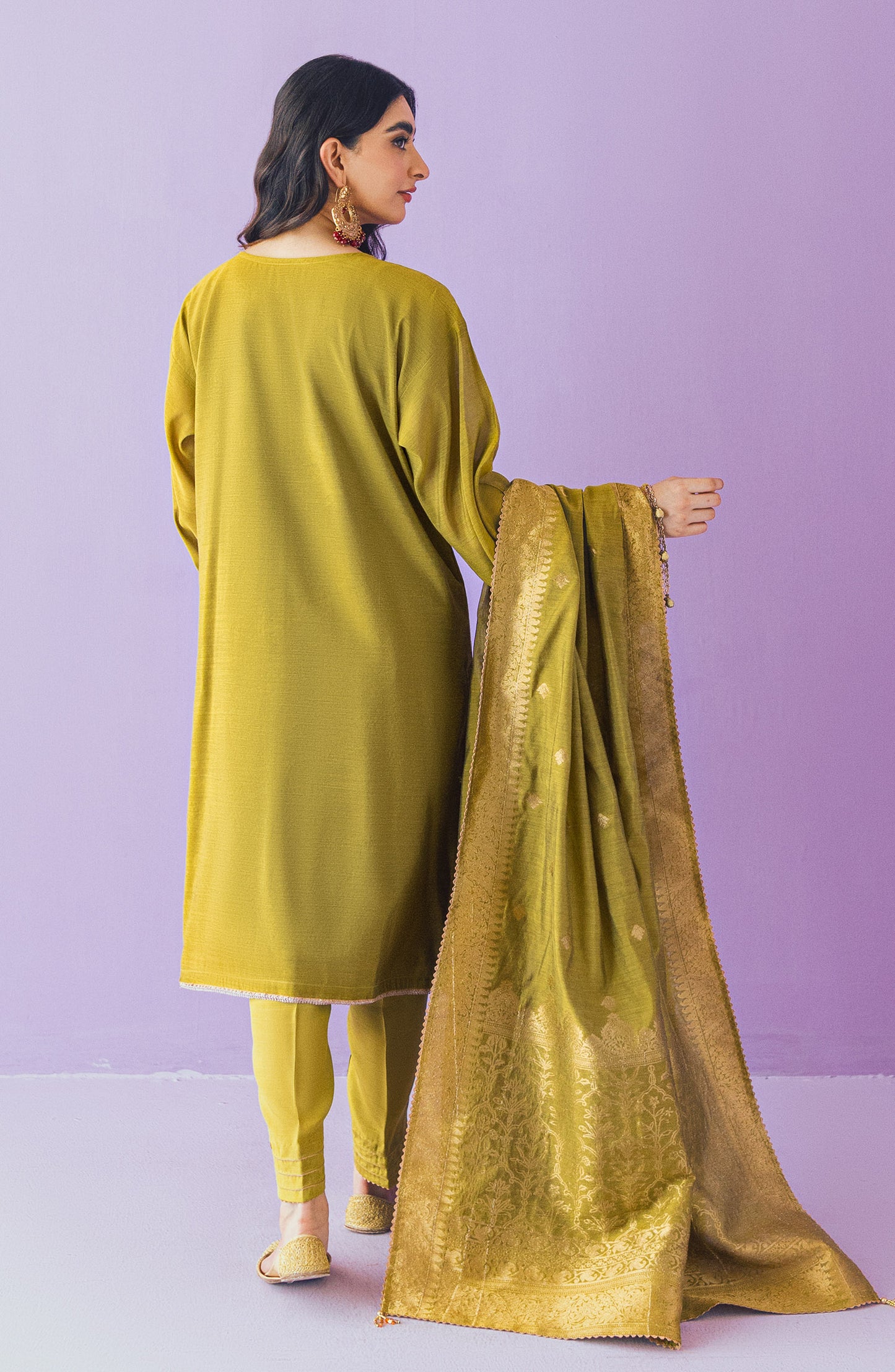 OTLF-23-035 GREEN PAPER COTTON  UNSTITCHED SHIRT DUPATTA PANTS