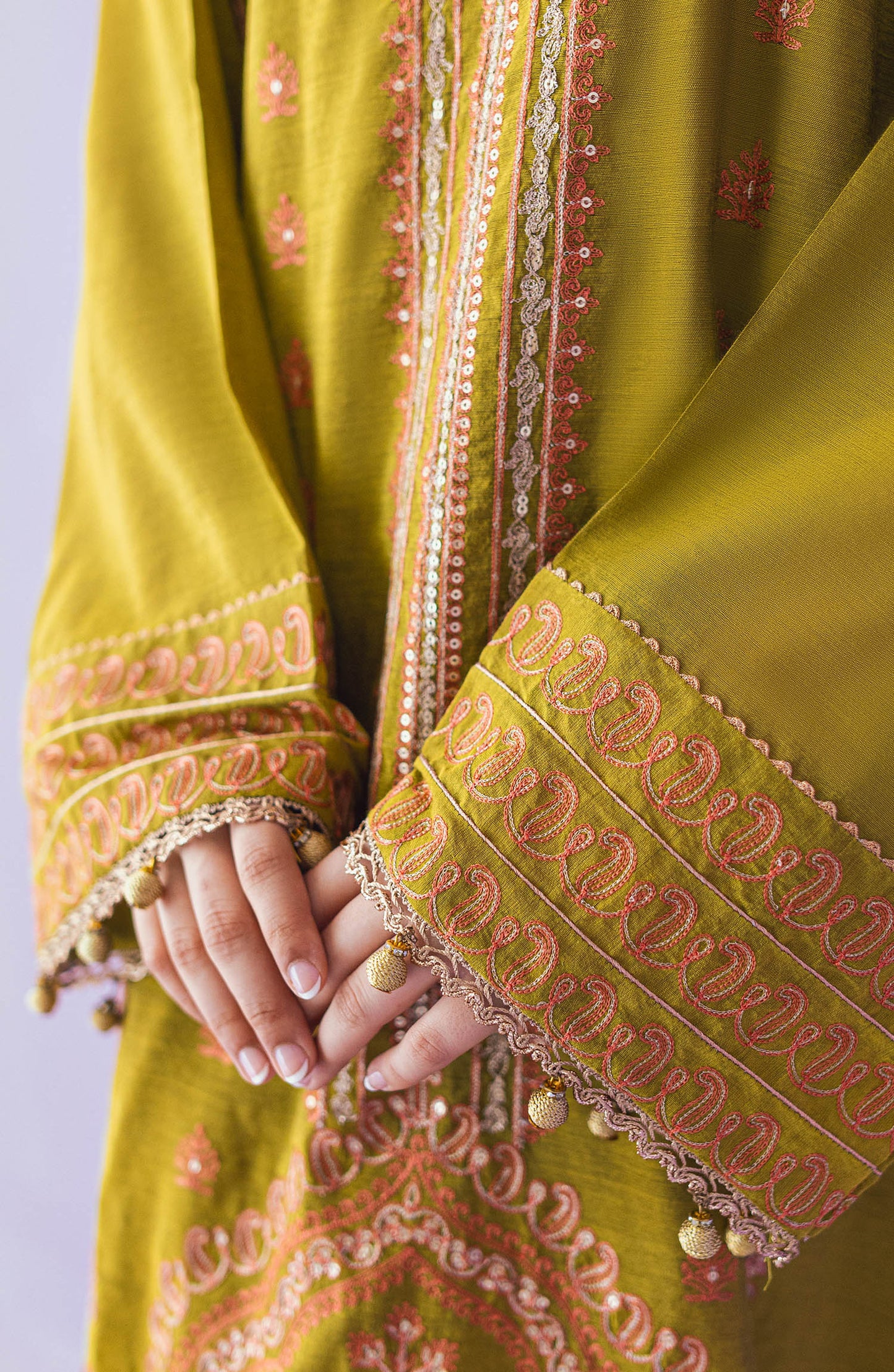 OTLF-23-035 GREEN PAPER COTTON  UNSTITCHED SHIRT DUPATTA PANTS