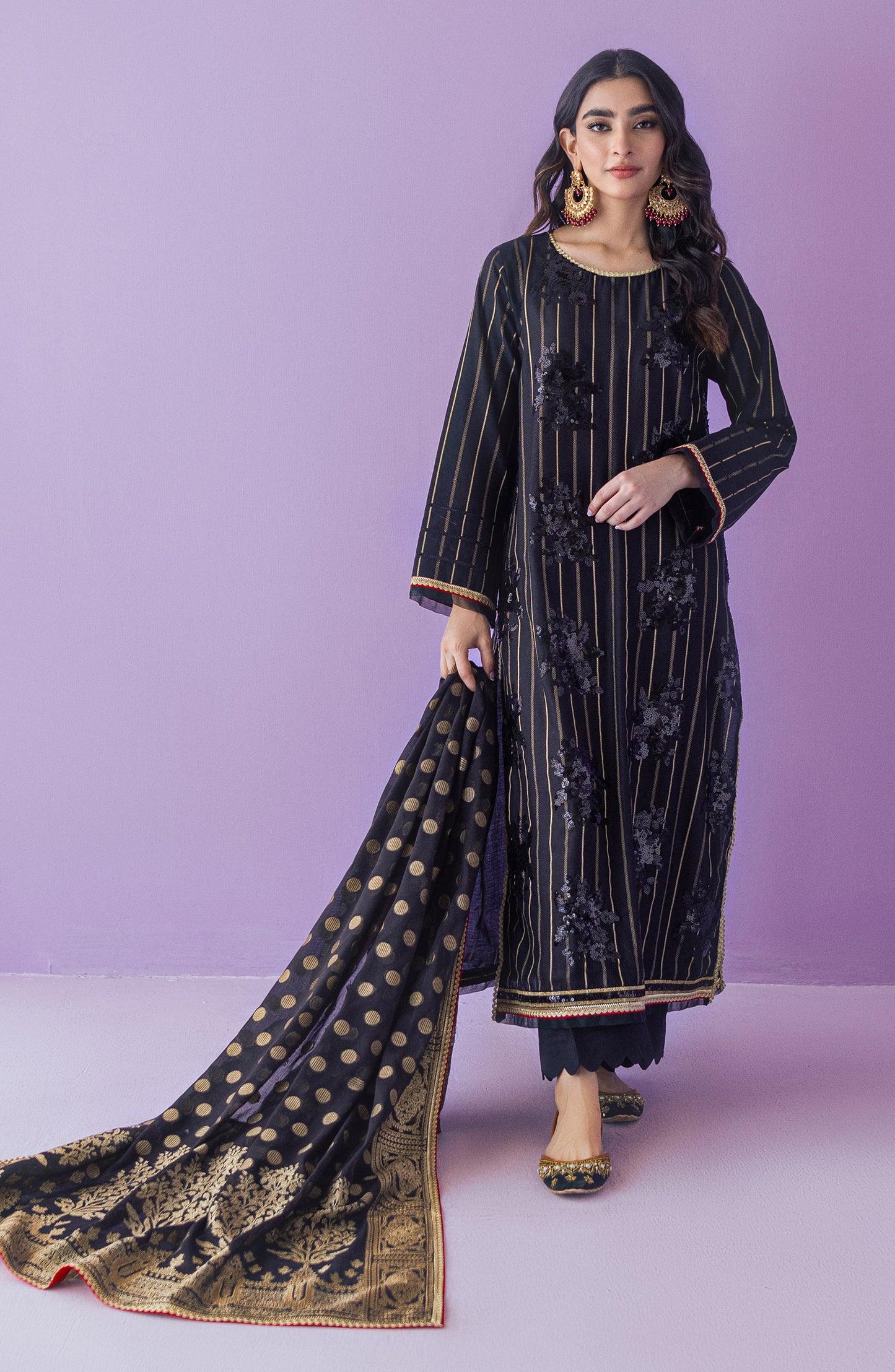 OTLF-23-046 BLACK JACQUARD  UNSTITCHED SHIRT DUPATTA PANTS