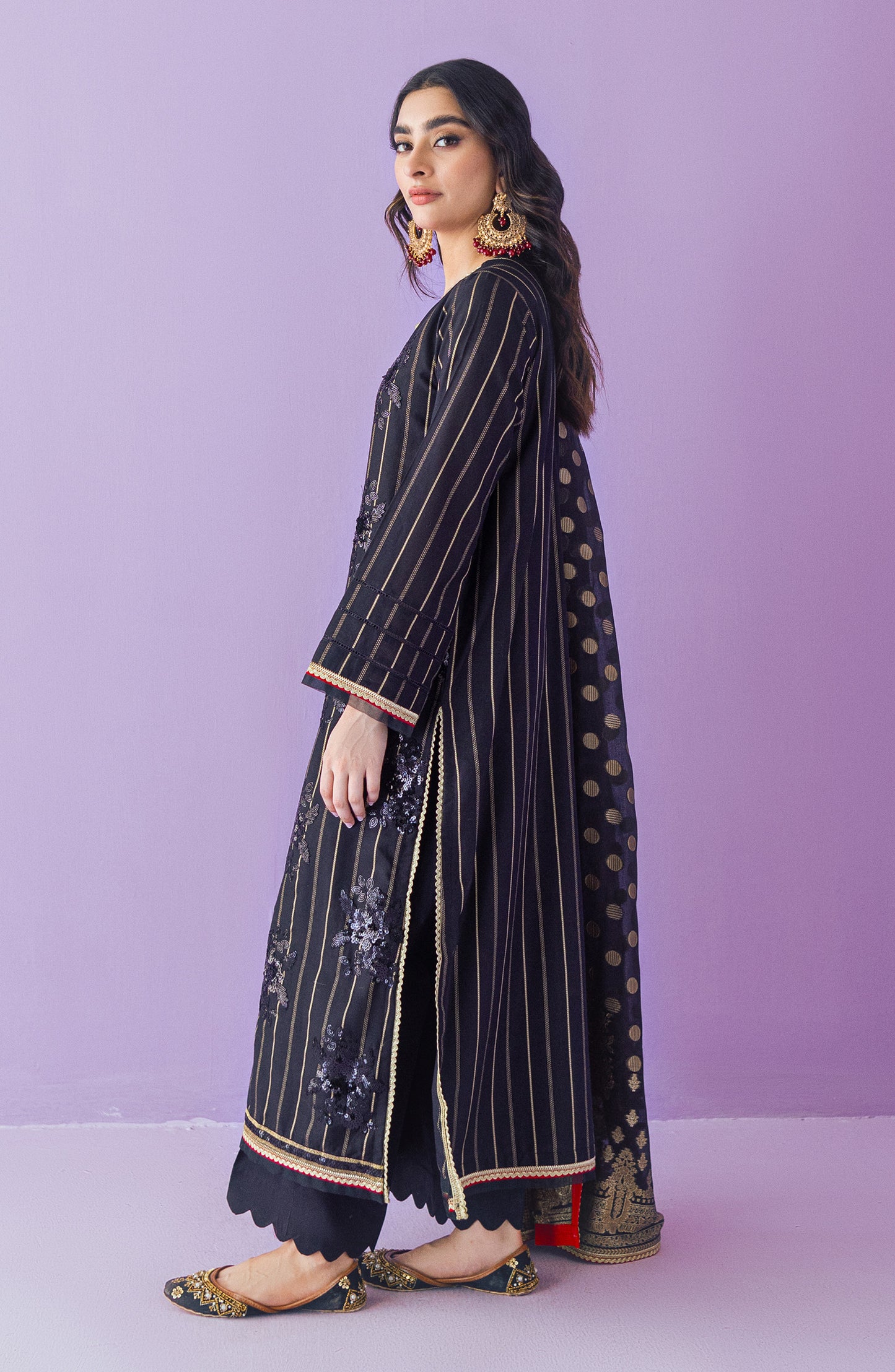 OTLF-23-046 BLACK JACQUARD  UNSTITCHED SHIRT DUPATTA PANTS