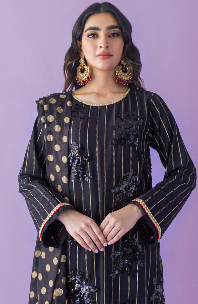 OTLF-23-046/S BLACK JACQUARD Women READY TO WEAR SHIRT DUPATTA PANTS