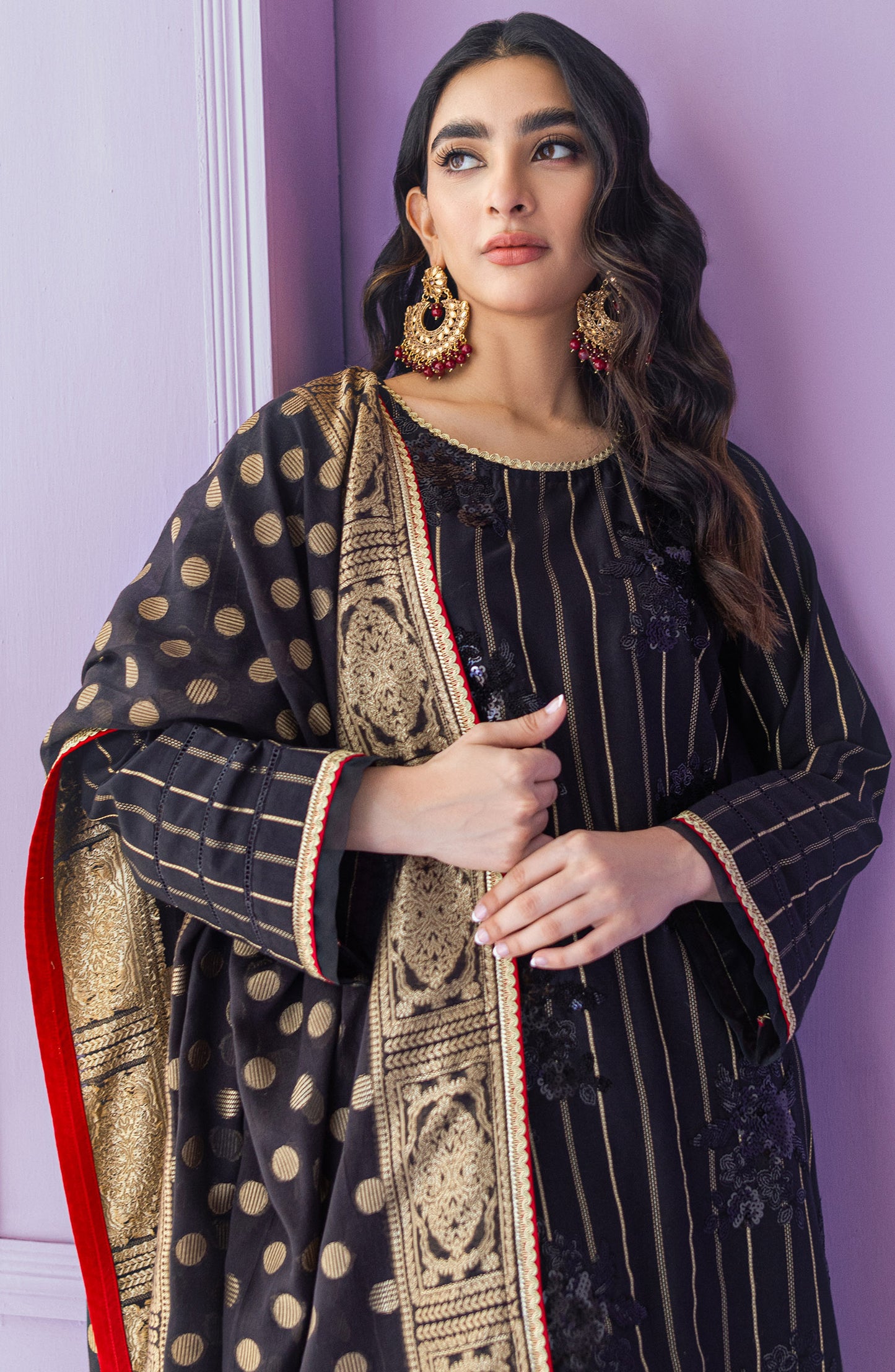 OTLF-23-046 BLACK JACQUARD  UNSTITCHED SHIRT DUPATTA PANTS