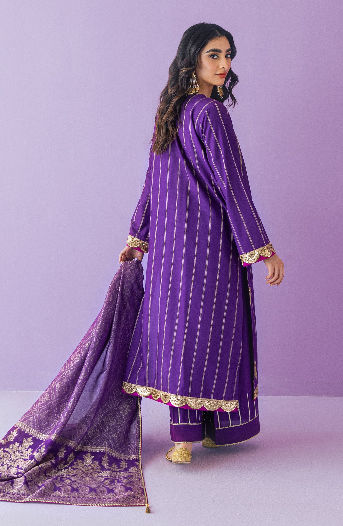OTLF-23-047 PURPLE JACQUARD  UNSTITCHED SHIRT DUPATTA PANTS