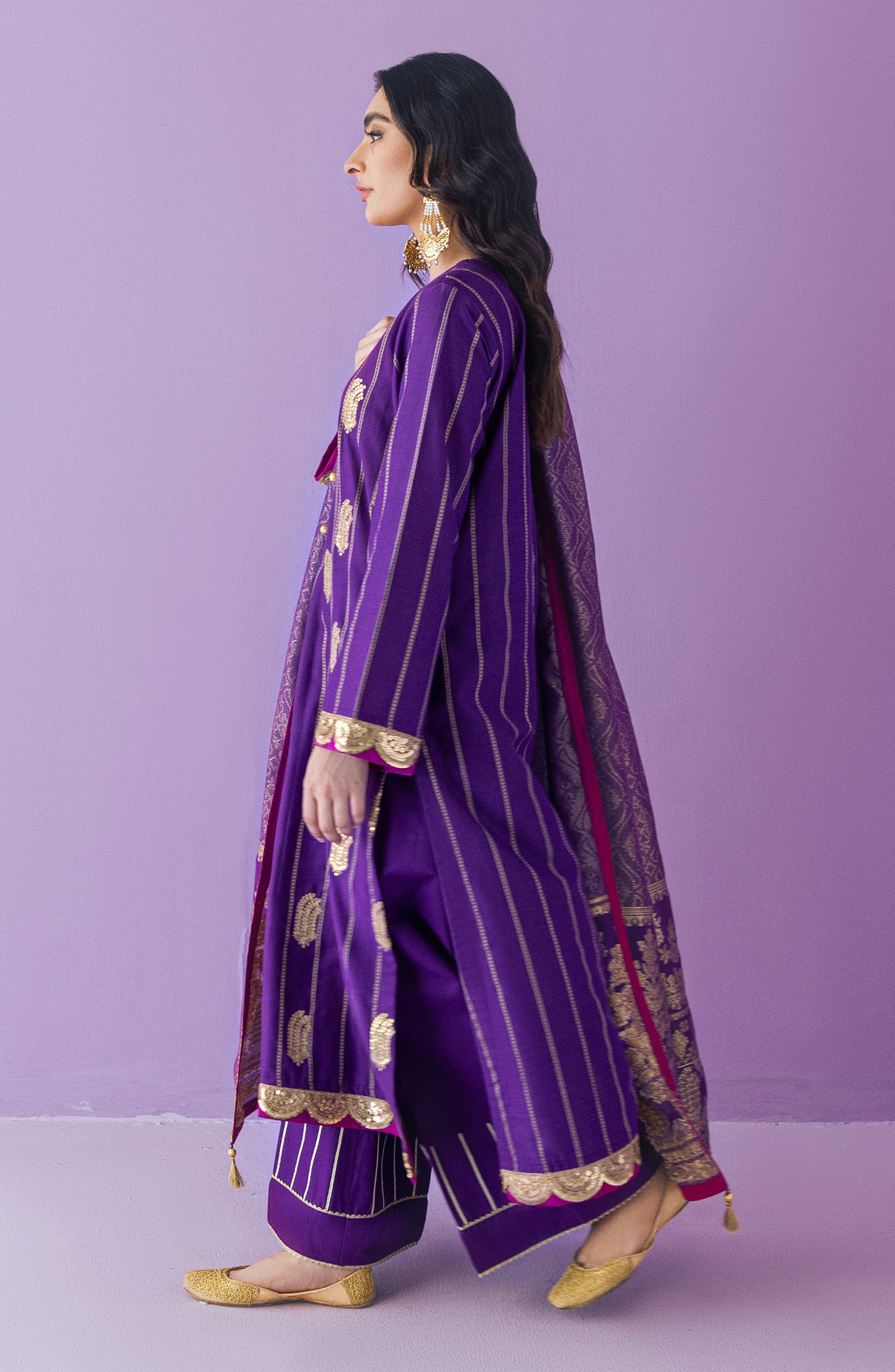 OTLF-23-047 PURPLE JACQUARD  UNSTITCHED SHIRT DUPATTA PANTS