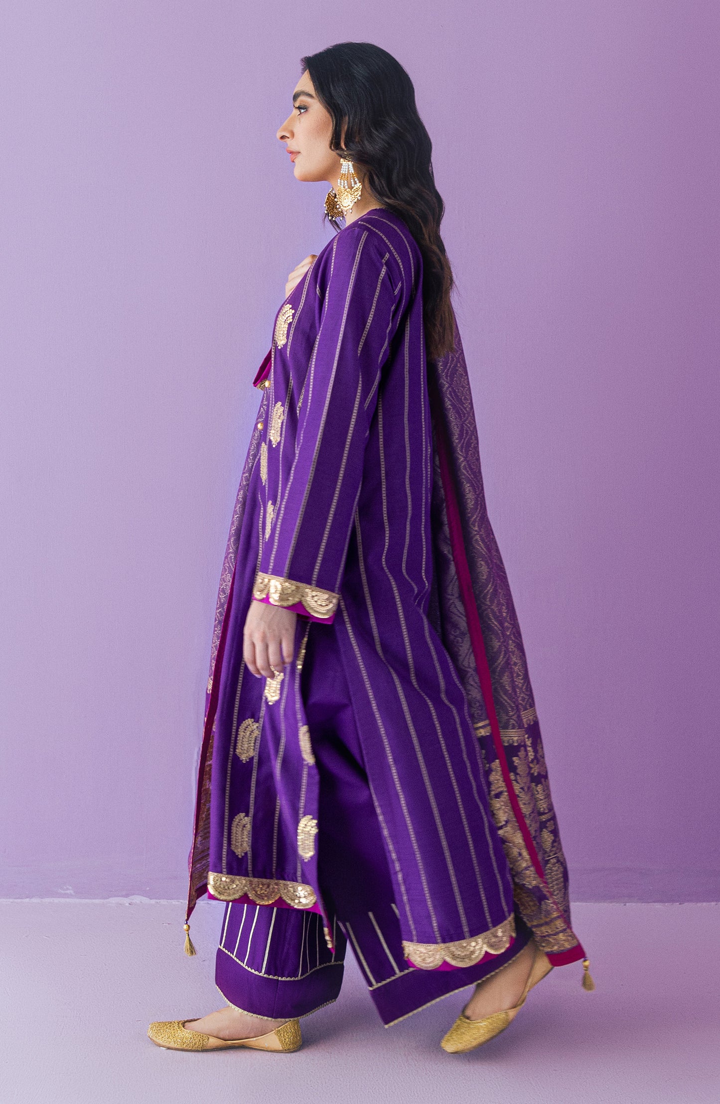 OTLF-23-047 PURPLE JACQUARD  UNSTITCHED SHIRT DUPATTA PANTS