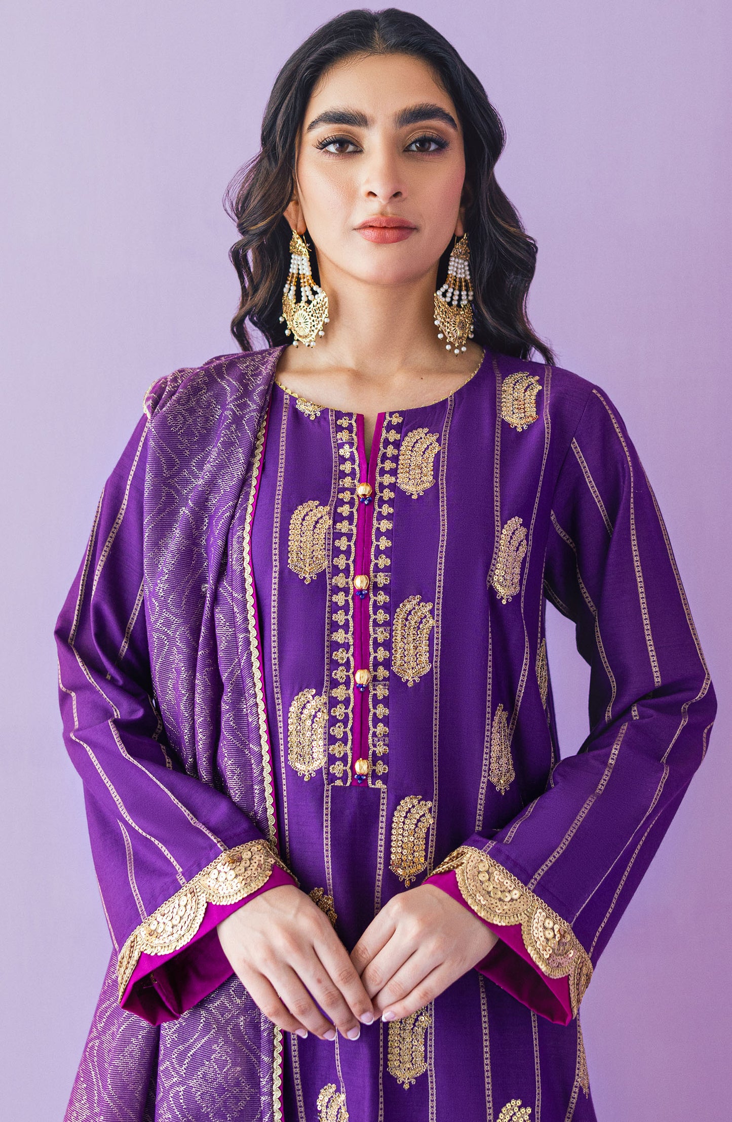OTLF-23-047 PURPLE JACQUARD  UNSTITCHED SHIRT DUPATTA PANTS